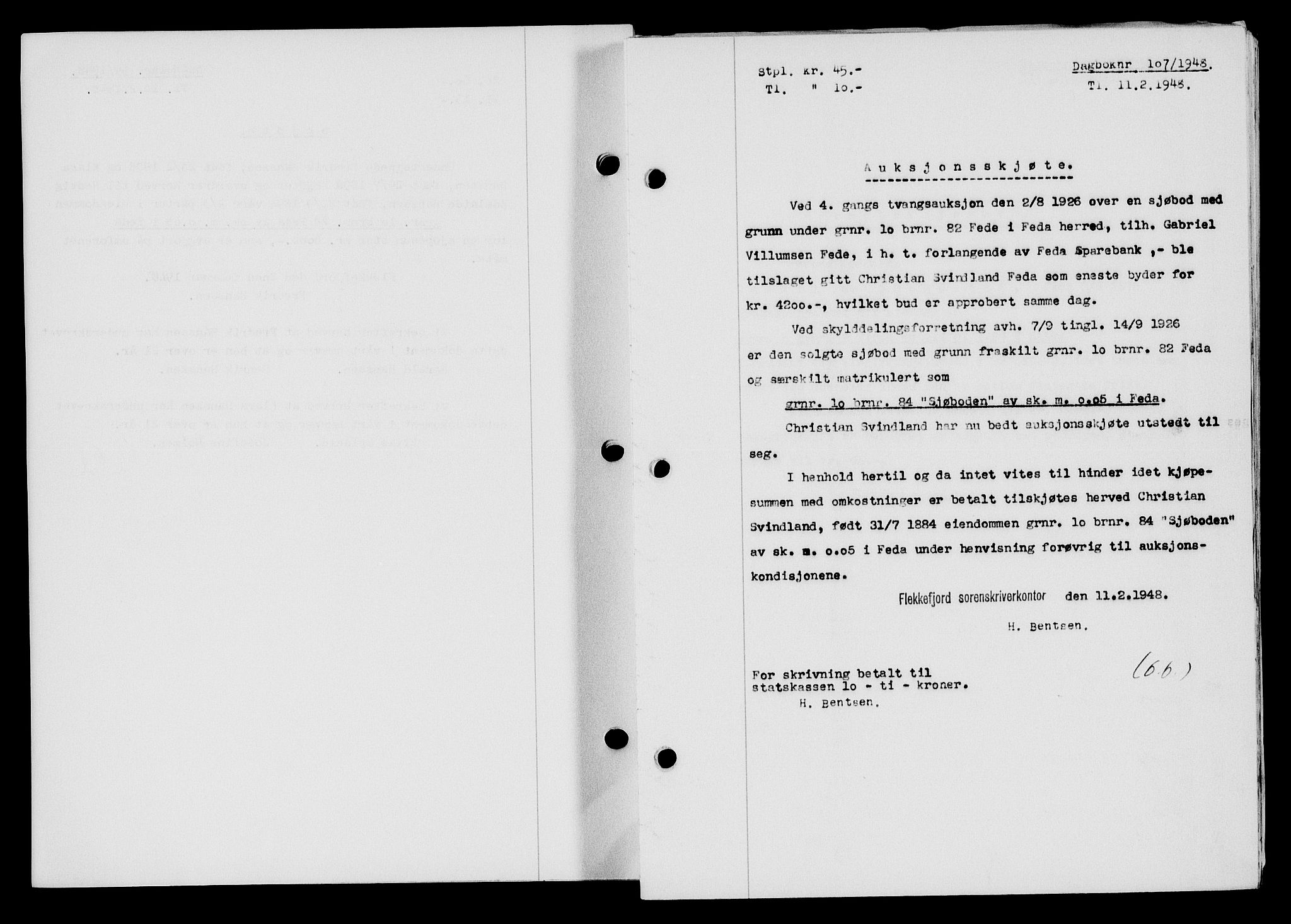 Flekkefjord sorenskriveri, AV/SAK-1221-0001/G/Gb/Gba/L0063: Mortgage book no. A-11, 1947-1948, Diary no: : 107/1948