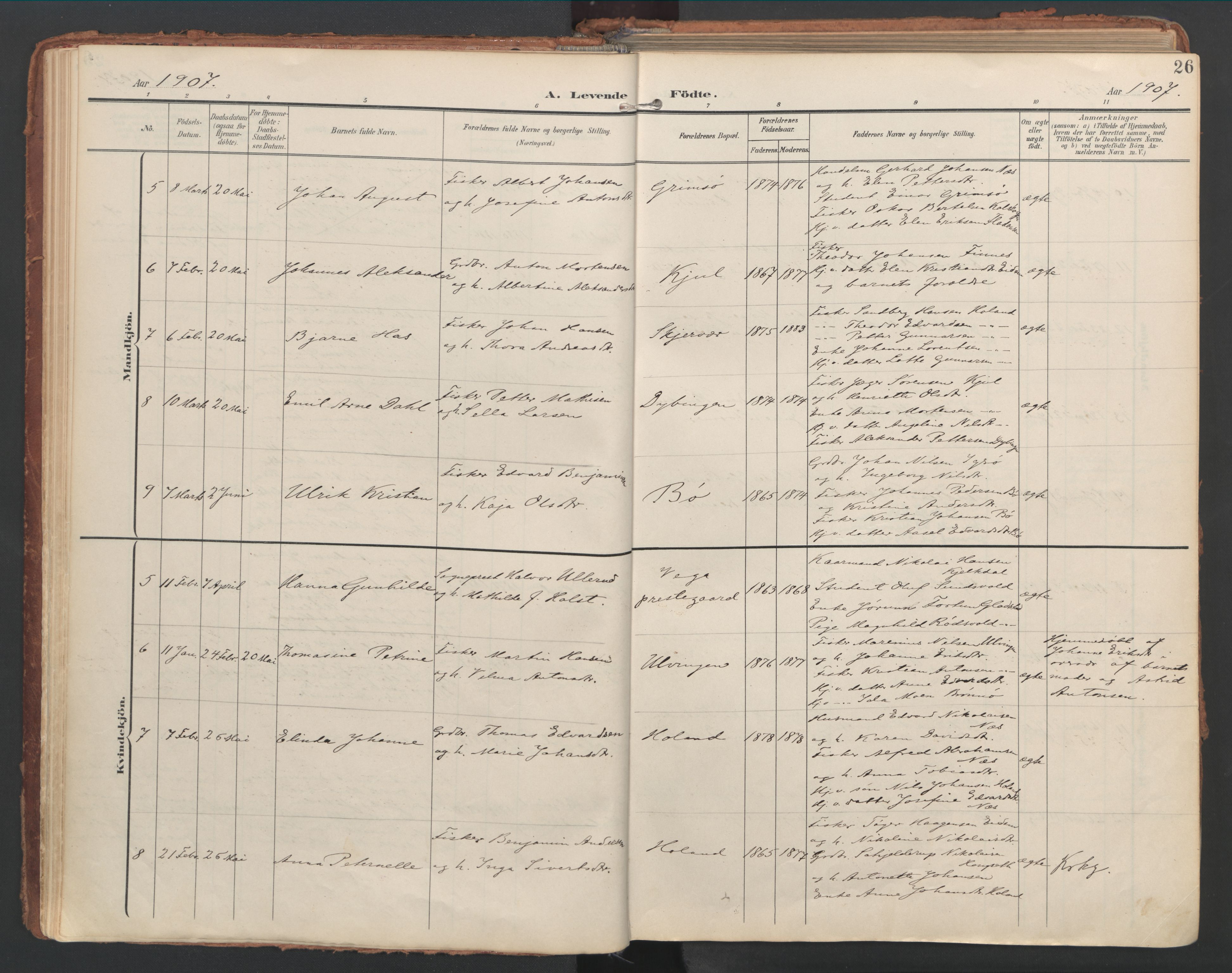 Ministerialprotokoller, klokkerbøker og fødselsregistre - Nordland, AV/SAT-A-1459/816/L0250: Parish register (official) no. 816A16, 1903-1923, p. 26