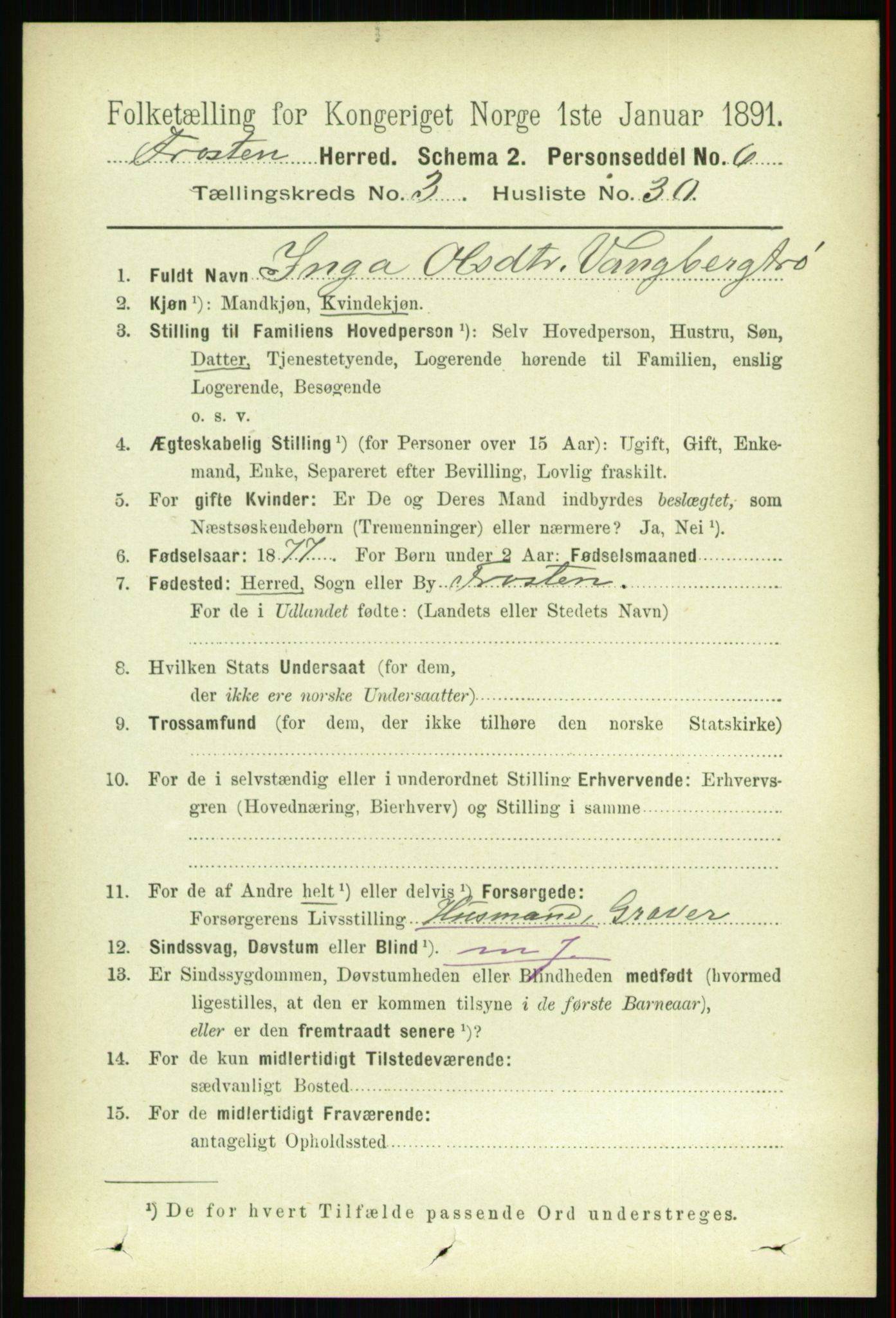 RA, 1891 census for 1717 Frosta, 1891, p. 2098