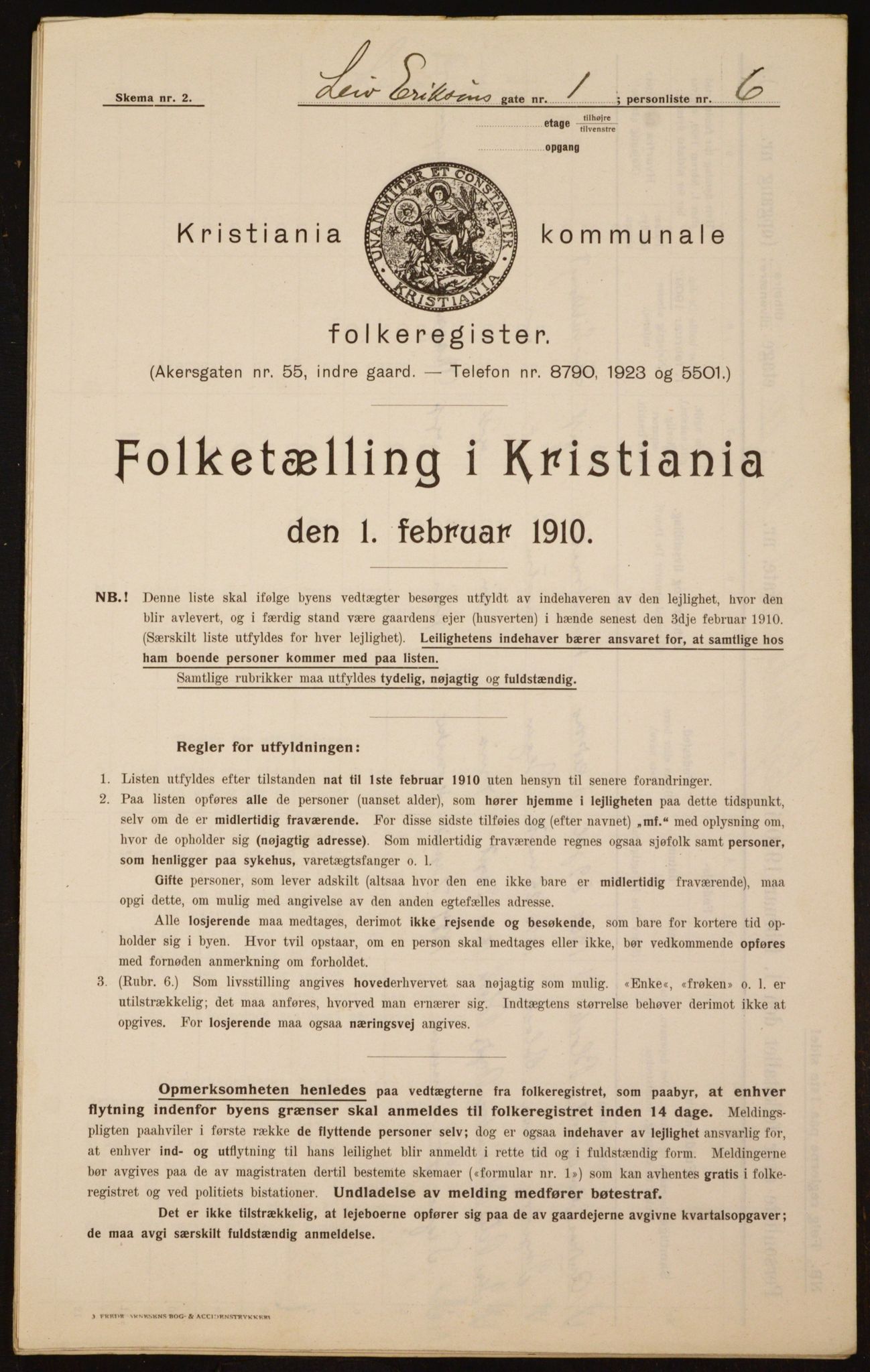 OBA, Municipal Census 1910 for Kristiania, 1910, p. 55469