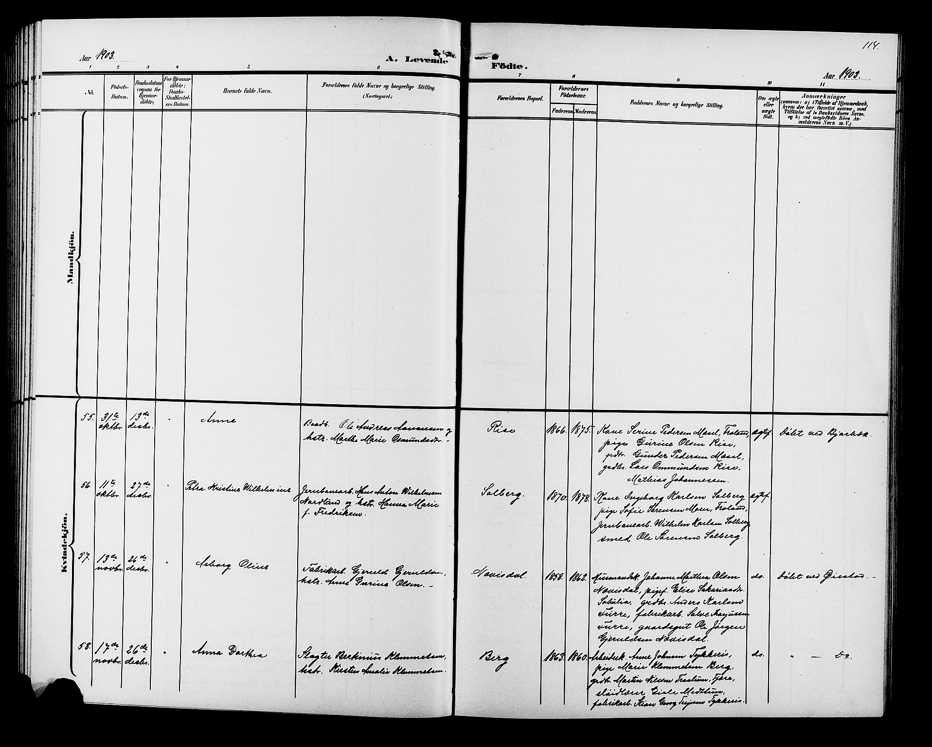 Øyestad sokneprestkontor, SAK/1111-0049/F/Fb/L0010: Parish register (copy) no. B 10, 1897-1906, p. 114