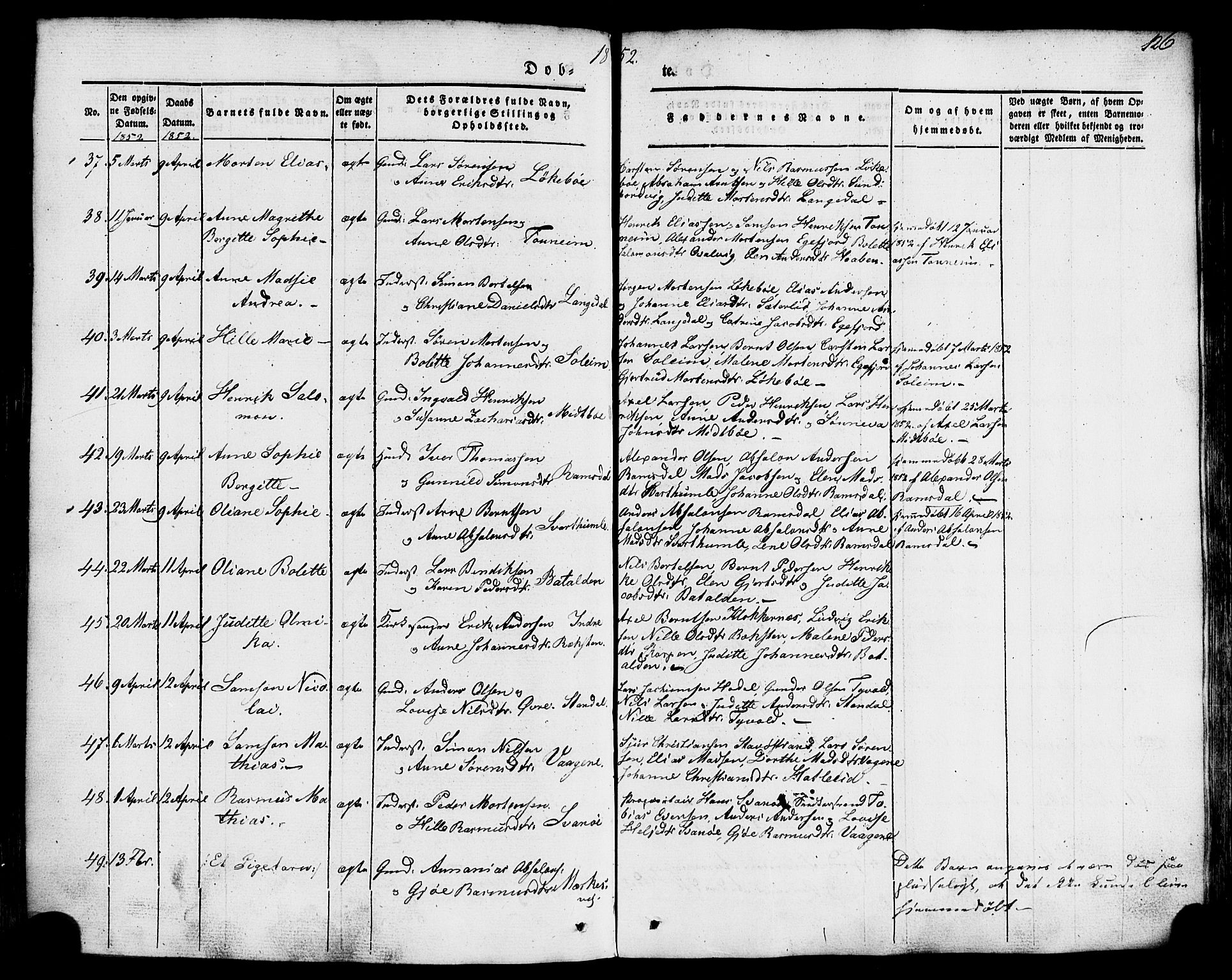 Kinn sokneprestembete, SAB/A-80801/H/Haa/Haaa/L0005: Parish register (official) no. A 5, 1841-1857, p. 126