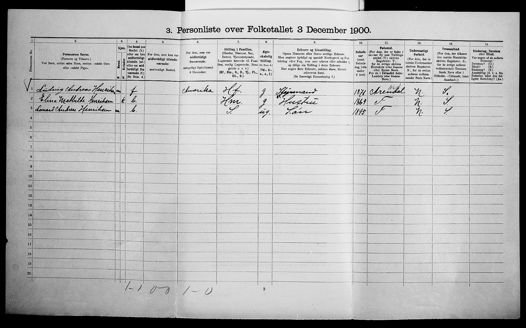 SAK, 1900 census for Flekkefjord, 1900, p. 1207