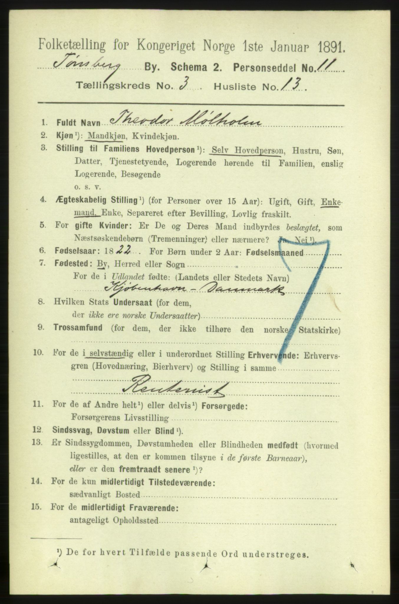 RA, 1891 census for 0705 Tønsberg, 1891, p. 1910