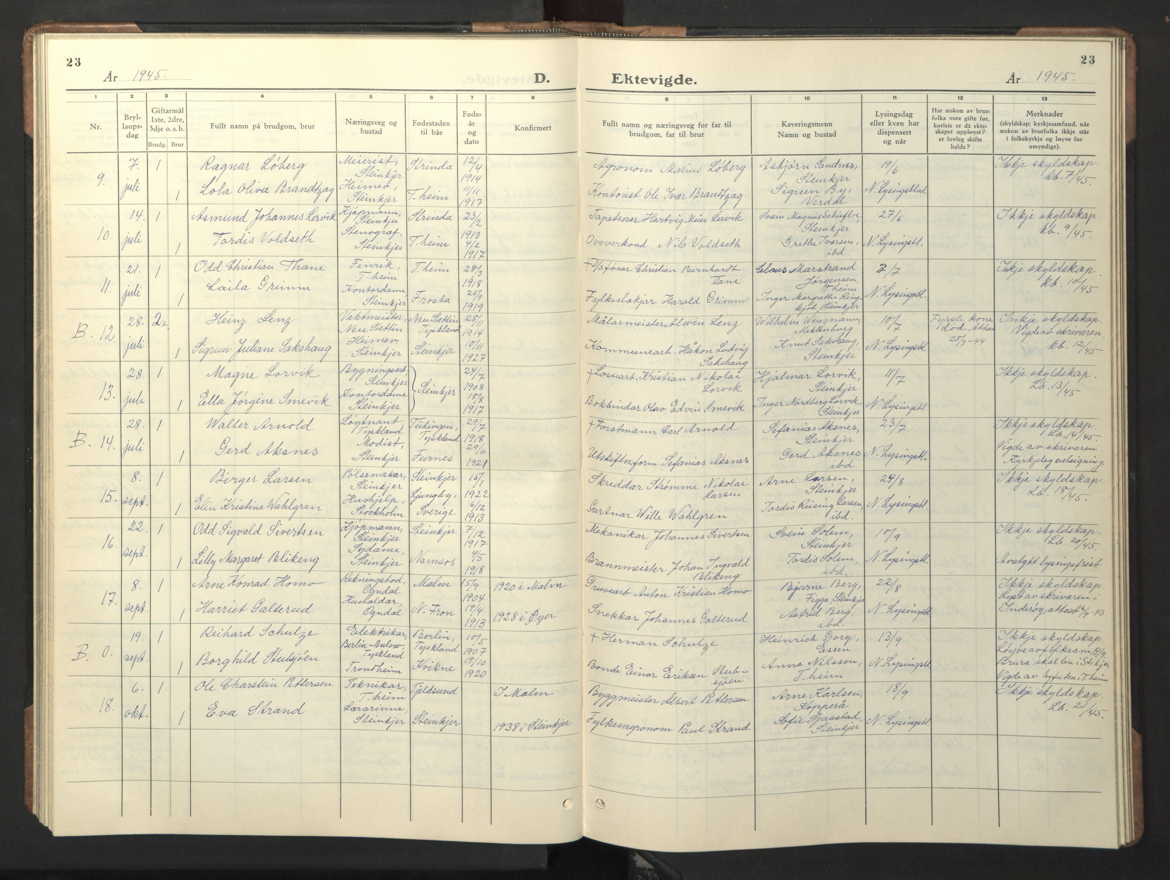 Ministerialprotokoller, klokkerbøker og fødselsregistre - Nord-Trøndelag, SAT/A-1458/739/L0377: Parish register (copy) no. 739C05, 1940-1947, p. 23