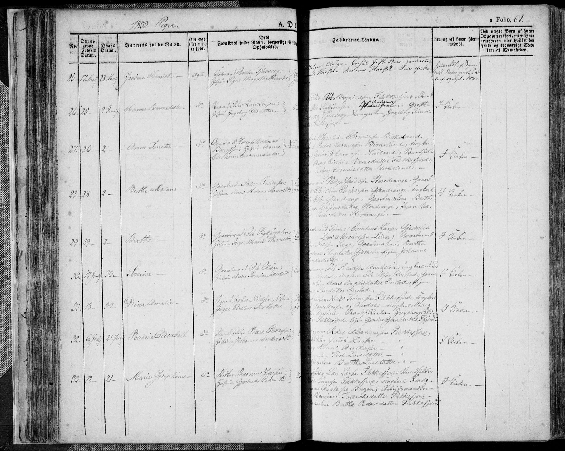 Flekkefjord sokneprestkontor, AV/SAK-1111-0012/F/Fa/Fac/L0003: Parish register (official) no. A 3, 1826-1841, p. 61