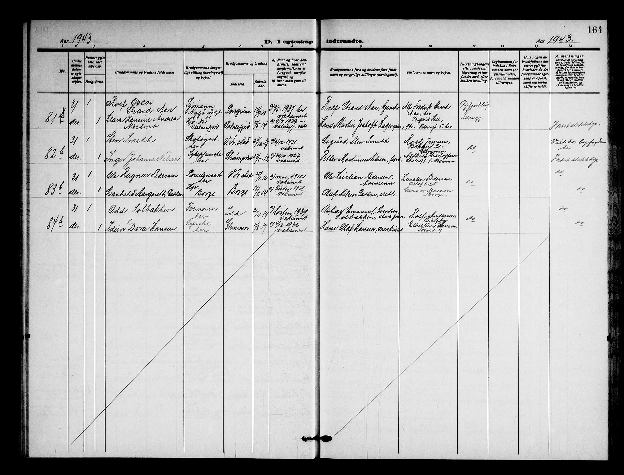 Fredrikstad domkirkes prestekontor Kirkebøker, SAO/A-10906/G/Ga/L0006: Parish register (copy) no. 6, 1923-1949, p. 164