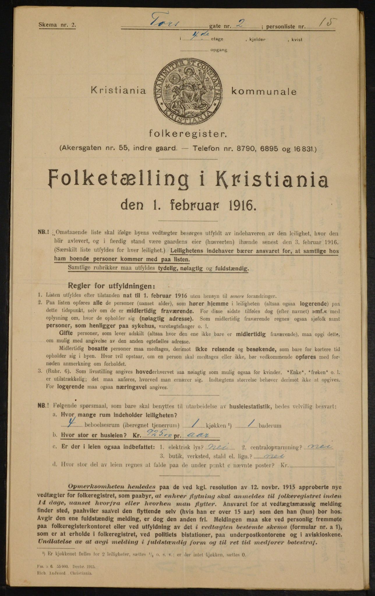 OBA, Municipal Census 1916 for Kristiania, 1916, p. 117539