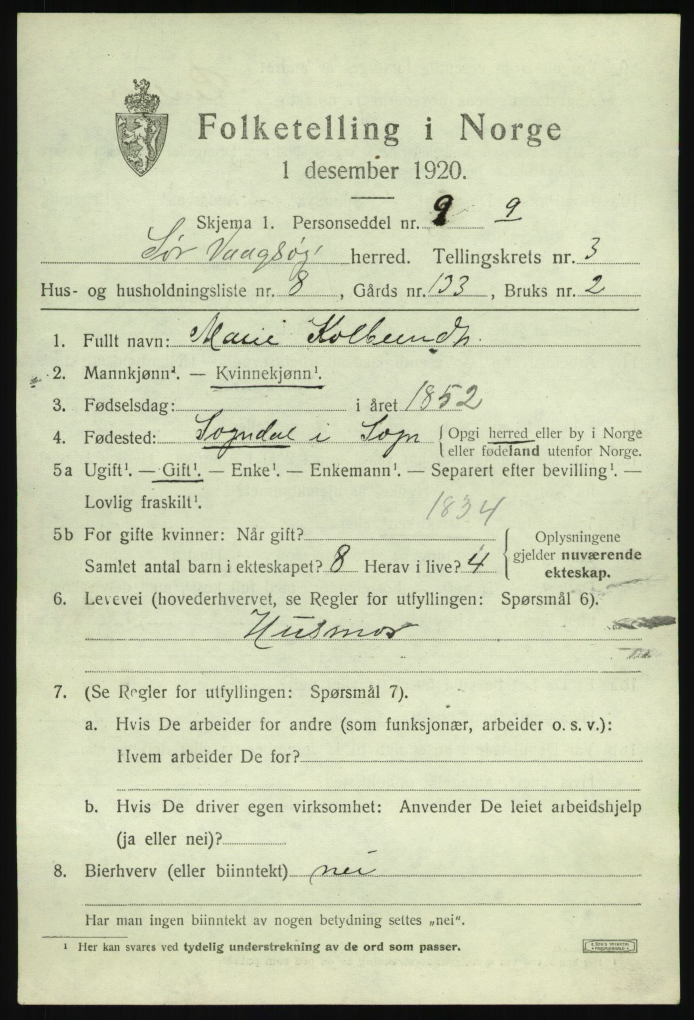 SAB, 1920 census for Sør-Vågsøy, 1920, p. 1640