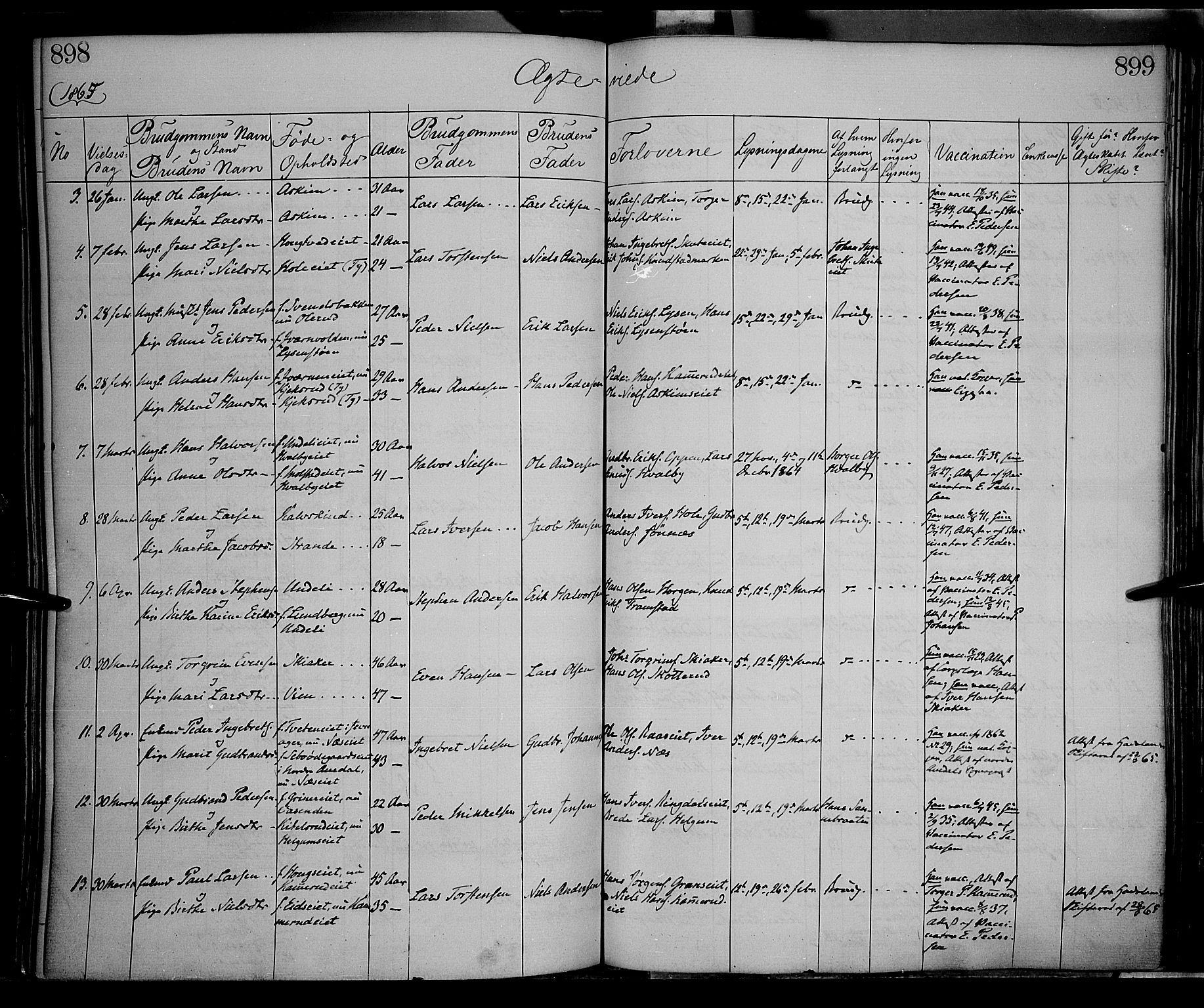 Gran prestekontor, AV/SAH-PREST-112/H/Ha/Haa/L0012: Parish register (official) no. 12, 1856-1874, p. 898-899