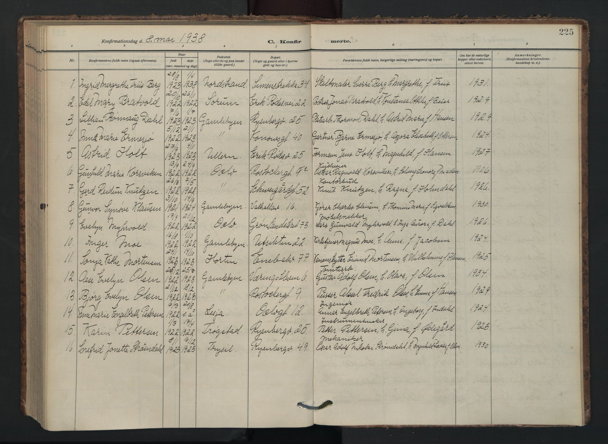 Gamlebyen prestekontor Kirkebøker, AV/SAO-A-10884/F/Fa/L0012: Parish register (official) no. 12, 1908-1941, p. 225