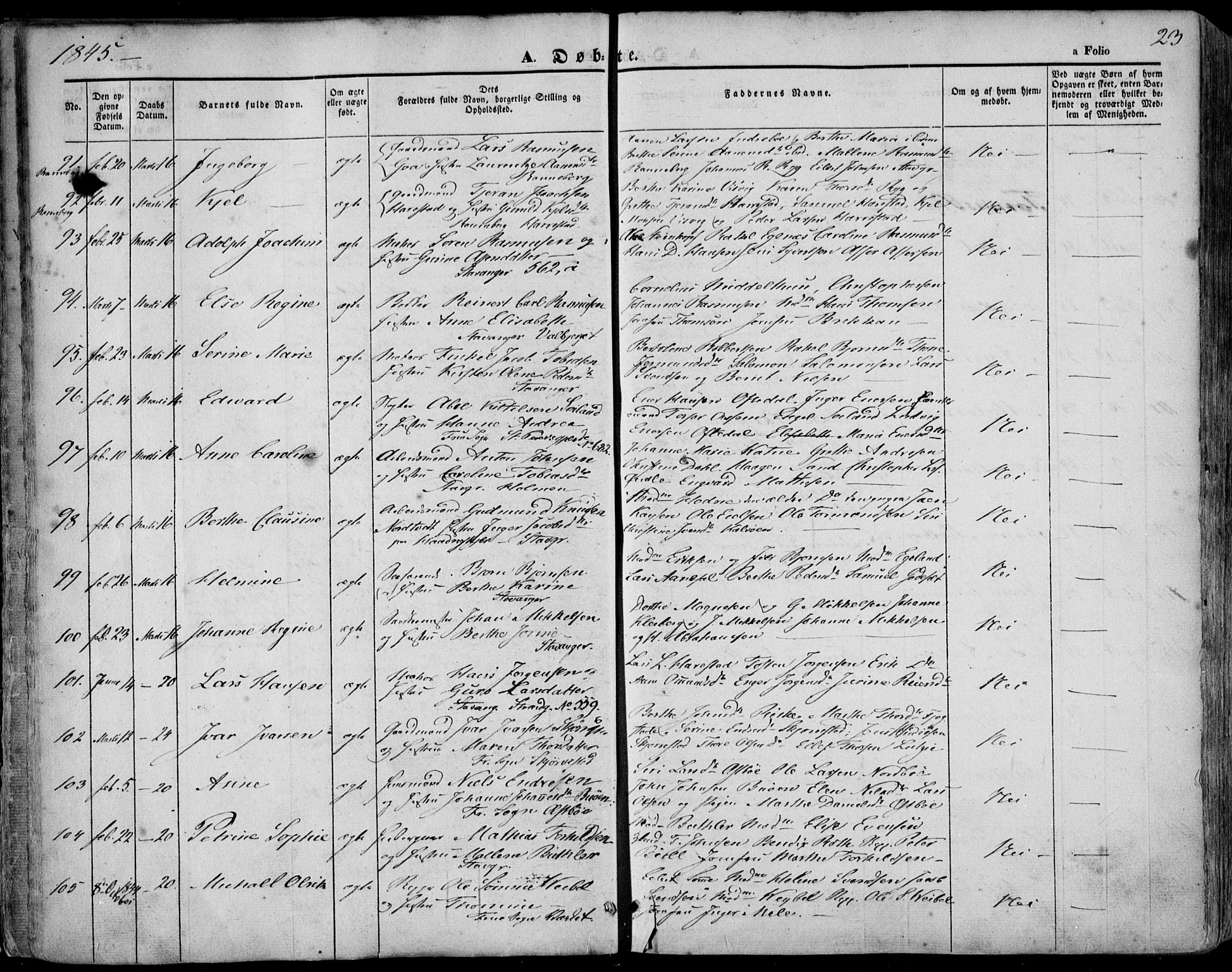 Domkirken sokneprestkontor, SAST/A-101812/001/30/30BA/L0016: Parish register (official) no. A 15, 1844-1854, p. 23