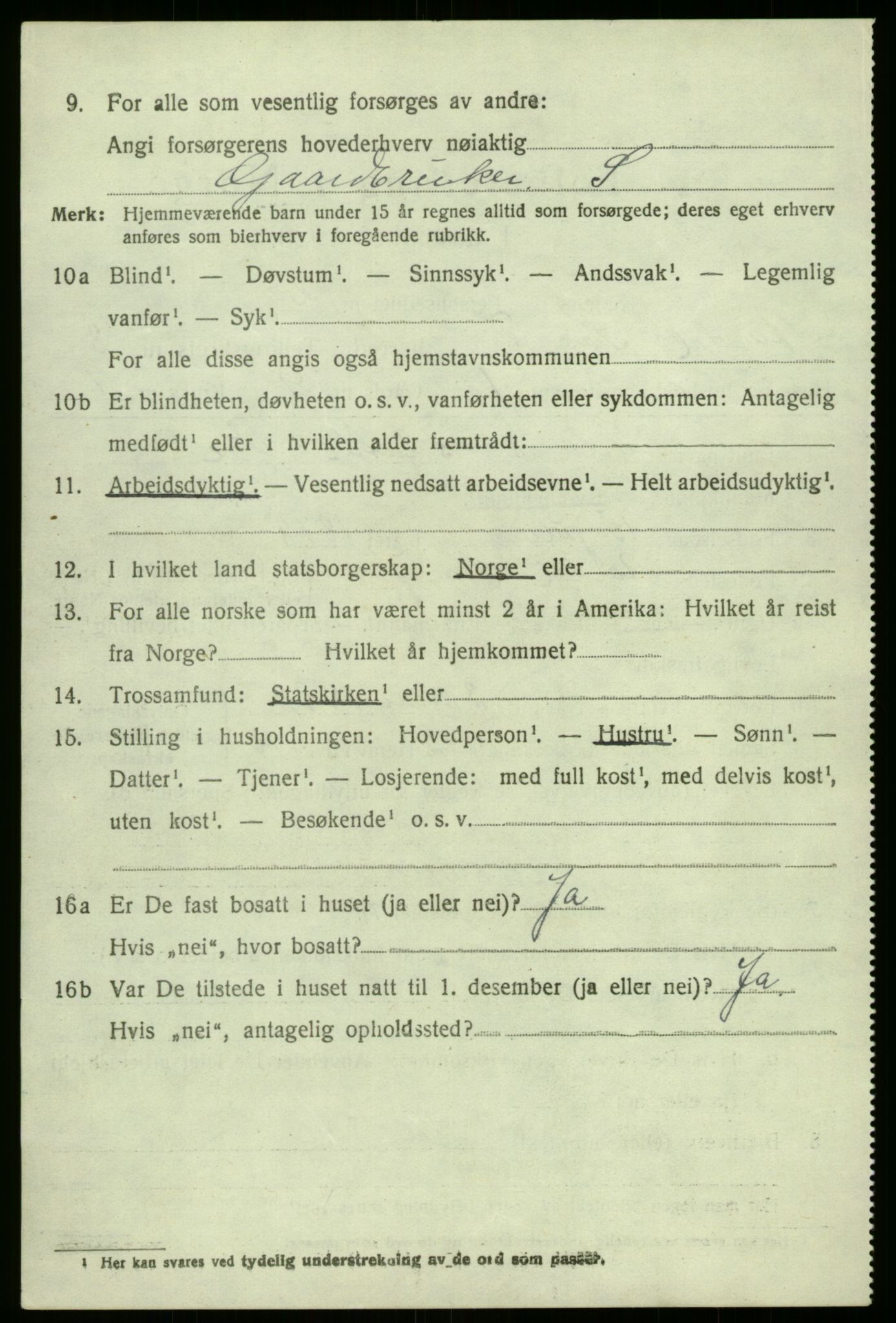SAB, 1920 census for Årdal, 1920, p. 3490
