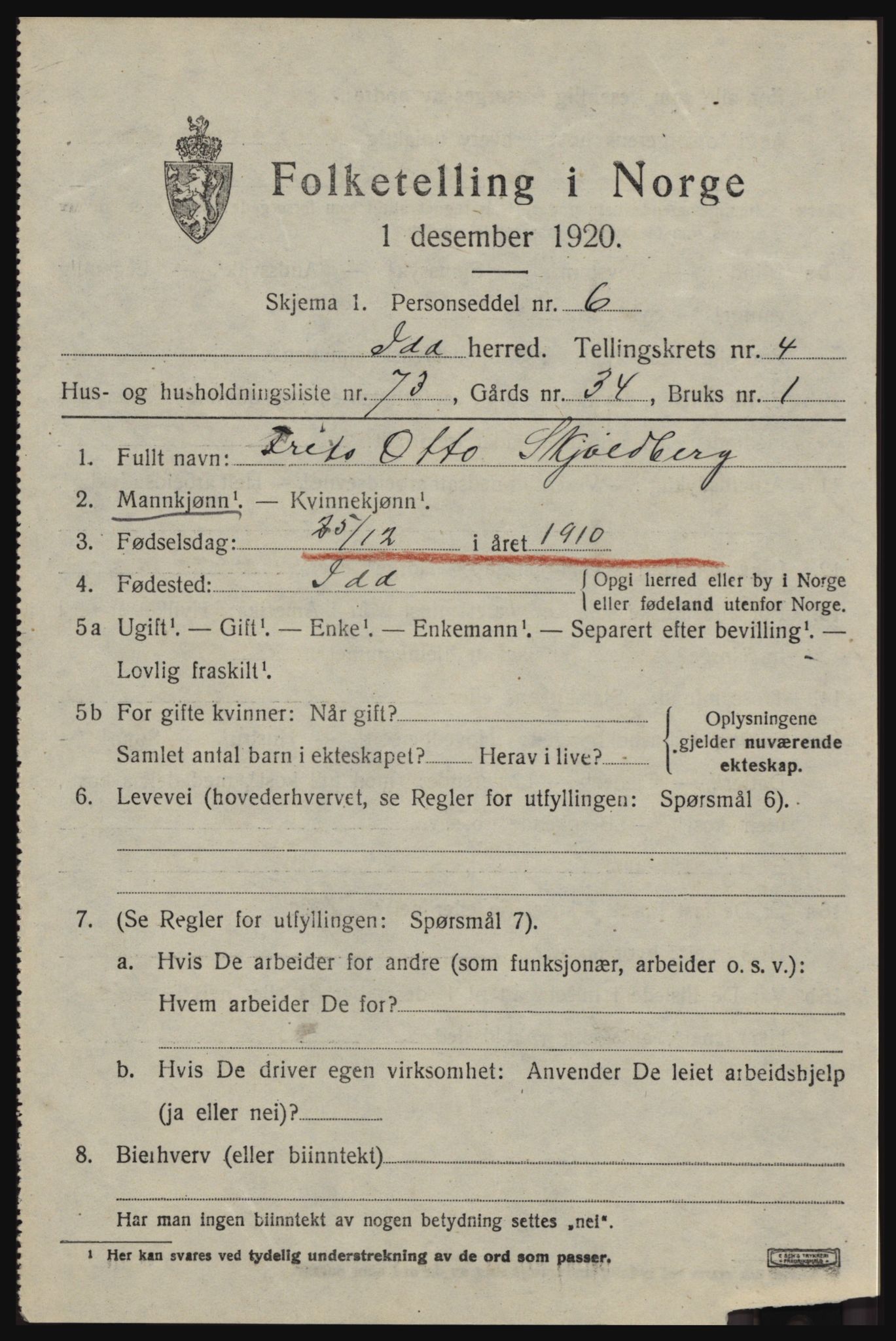 SAO, 1920 census for Idd, 1920, p. 6712