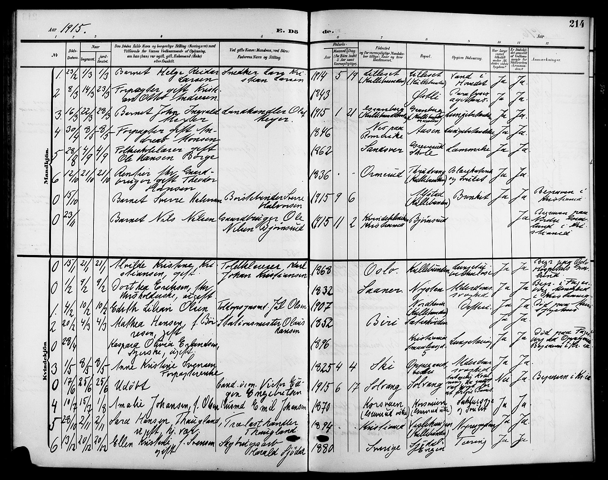 Nesodden prestekontor Kirkebøker, SAO/A-10013/G/Gb/L0001: Parish register (copy) no. II 1, 1905-1924, p. 214