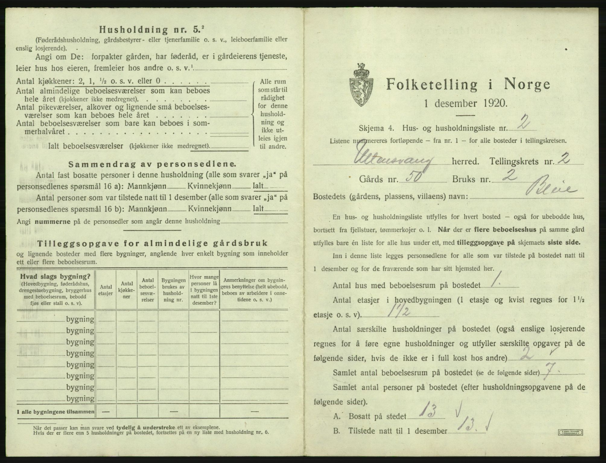 SAB, 1920 census for Ullensvang, 1920, p. 59