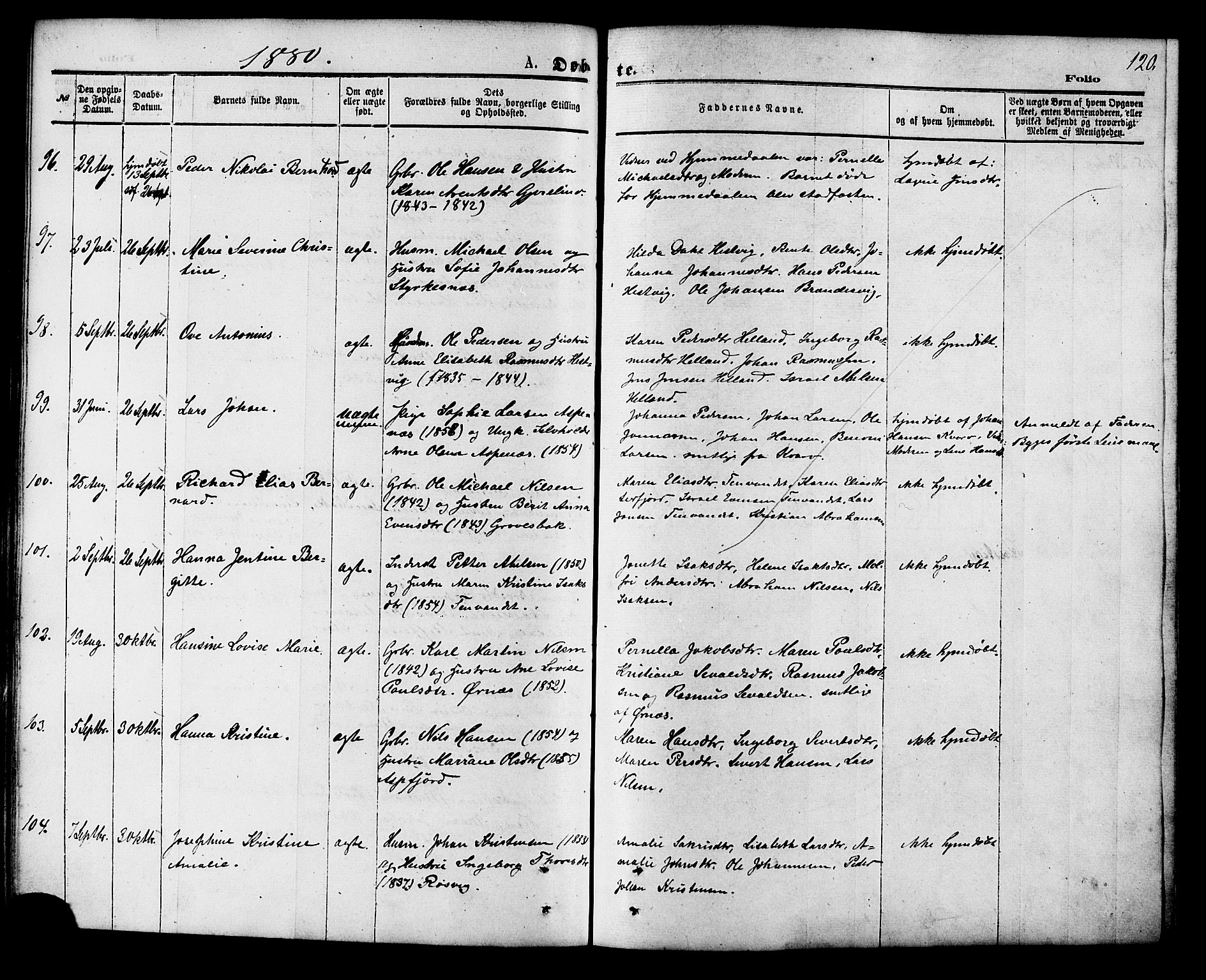 Ministerialprotokoller, klokkerbøker og fødselsregistre - Nordland, AV/SAT-A-1459/853/L0771: Parish register (official) no. 853A10, 1870-1881, p. 120