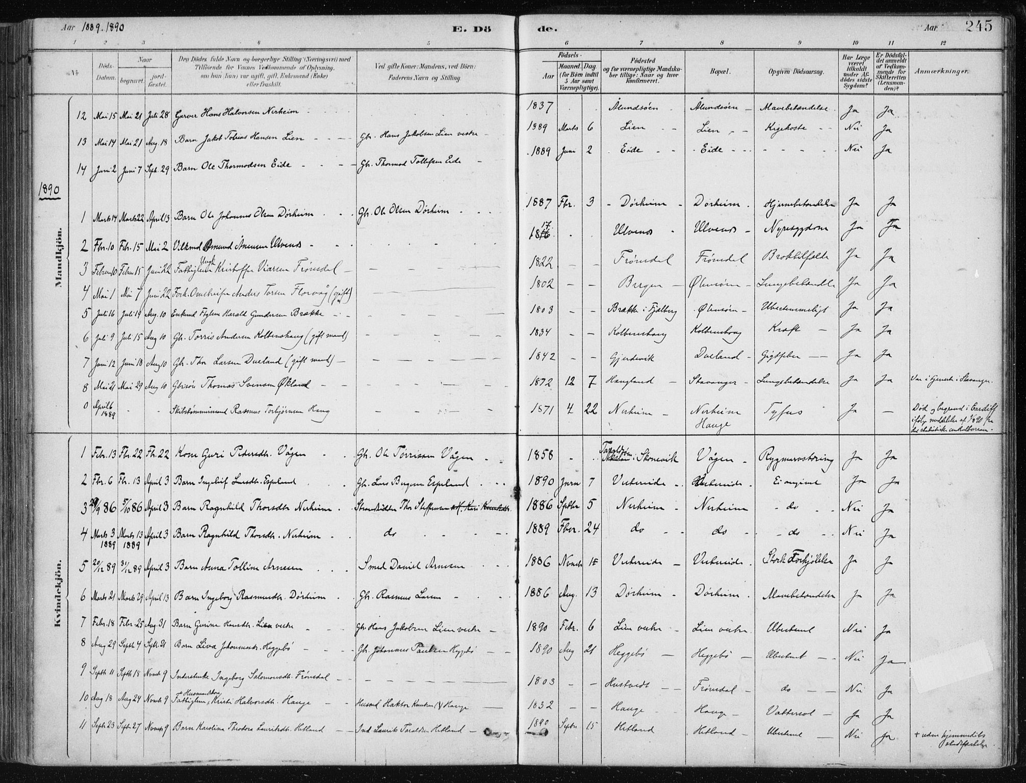 Fjelberg sokneprestembete, AV/SAB-A-75201/H/Haa: Parish register (official) no. D 1, 1879-1918, p. 245