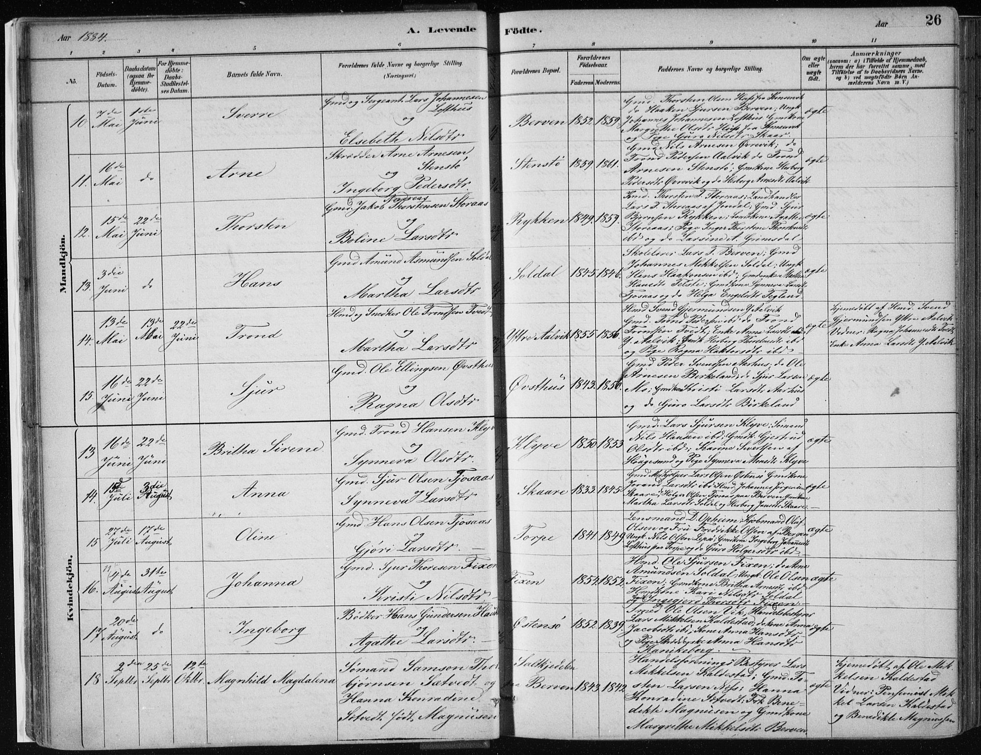 Kvam sokneprestembete, AV/SAB-A-76201/H/Haa: Parish register (official) no. C  1, 1880-1906, p. 26
