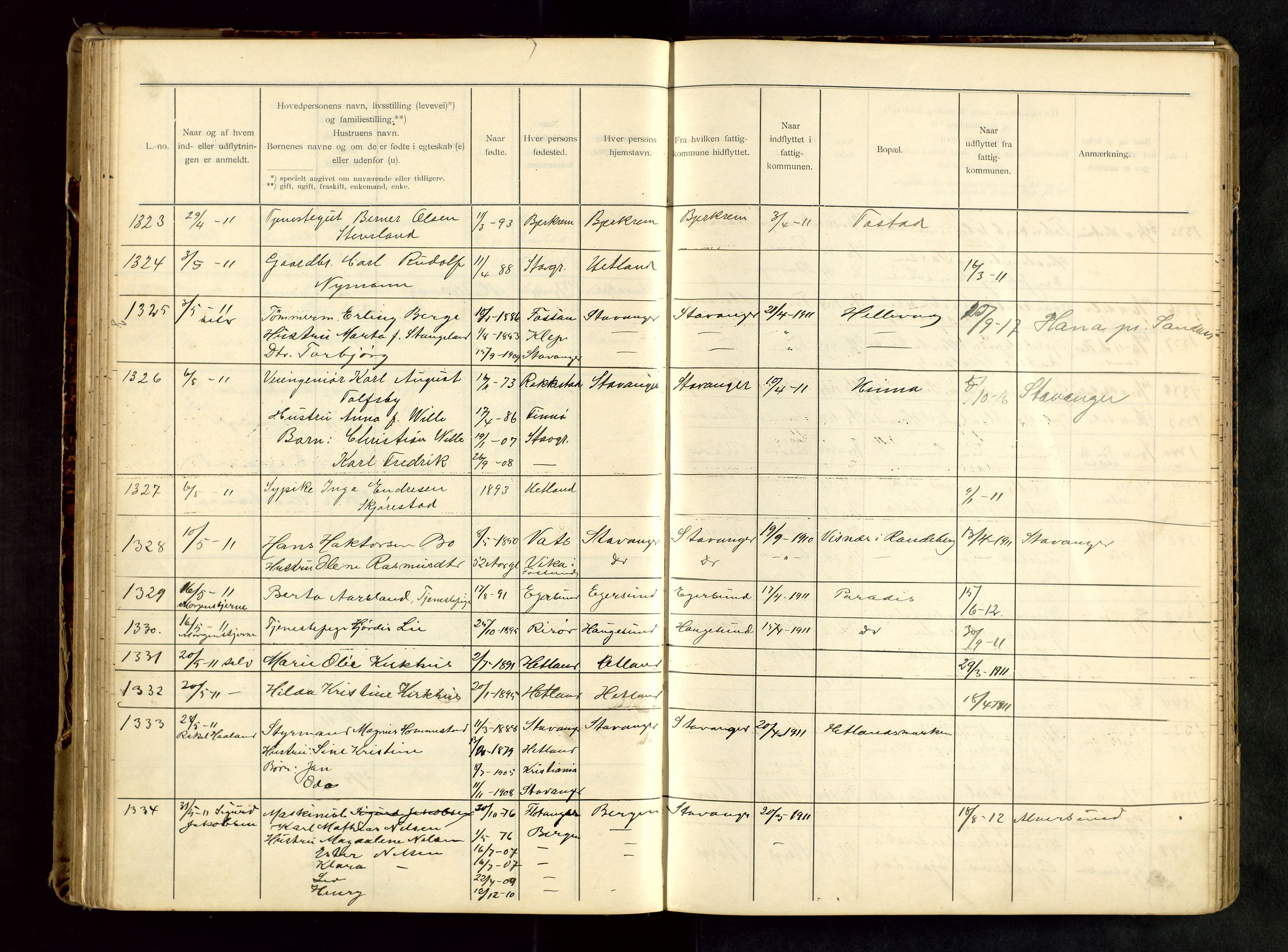 Hetland lensmannskontor, SAST/A-100101/Gwa/L0001: Flytteprotokoll (er delt i to: 1a og 1b), 1901-1918, p. 111