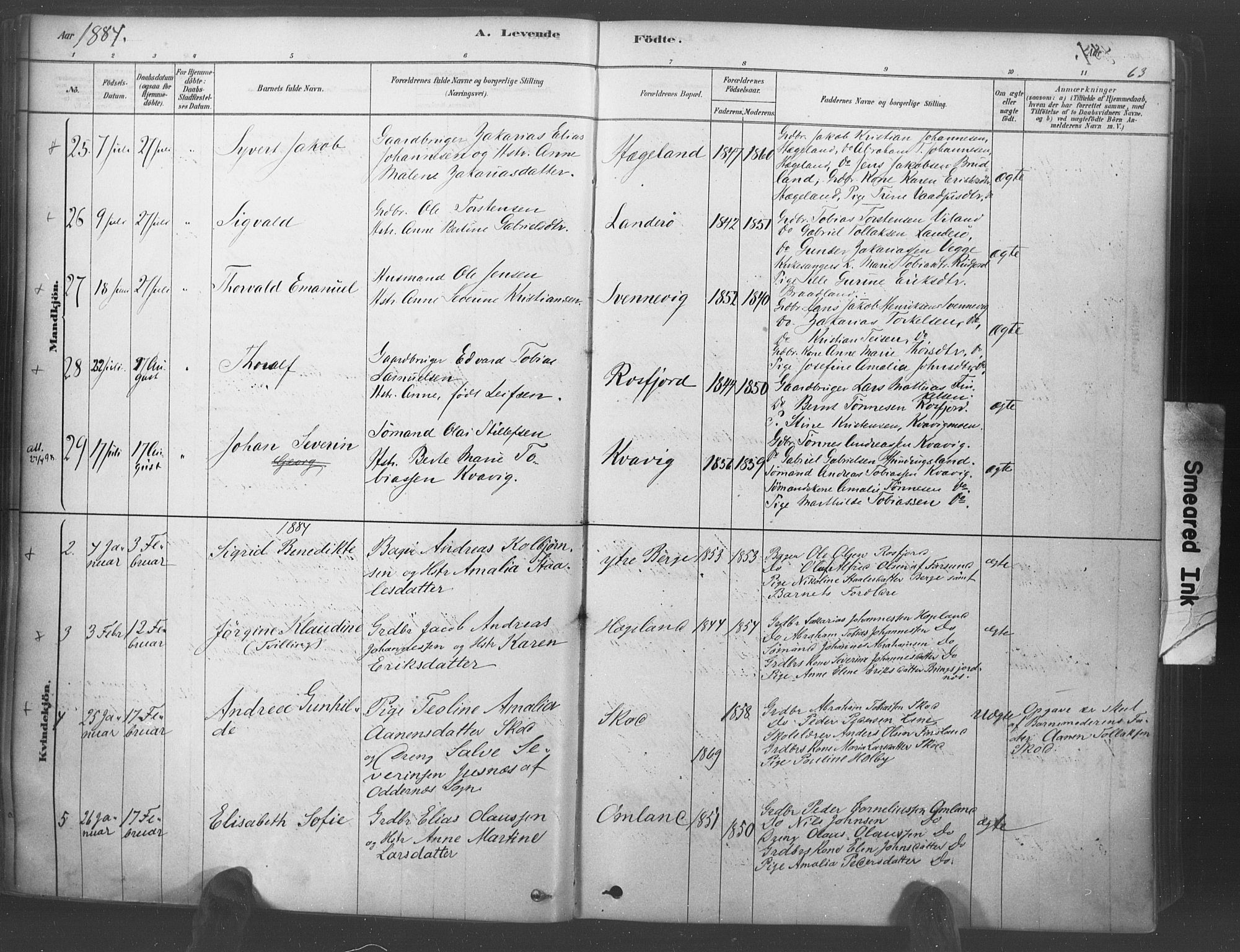 Lyngdal sokneprestkontor, AV/SAK-1111-0029/F/Fa/Fac/L0011: Parish register (official) no. A 11, 1878-1893, p. 63