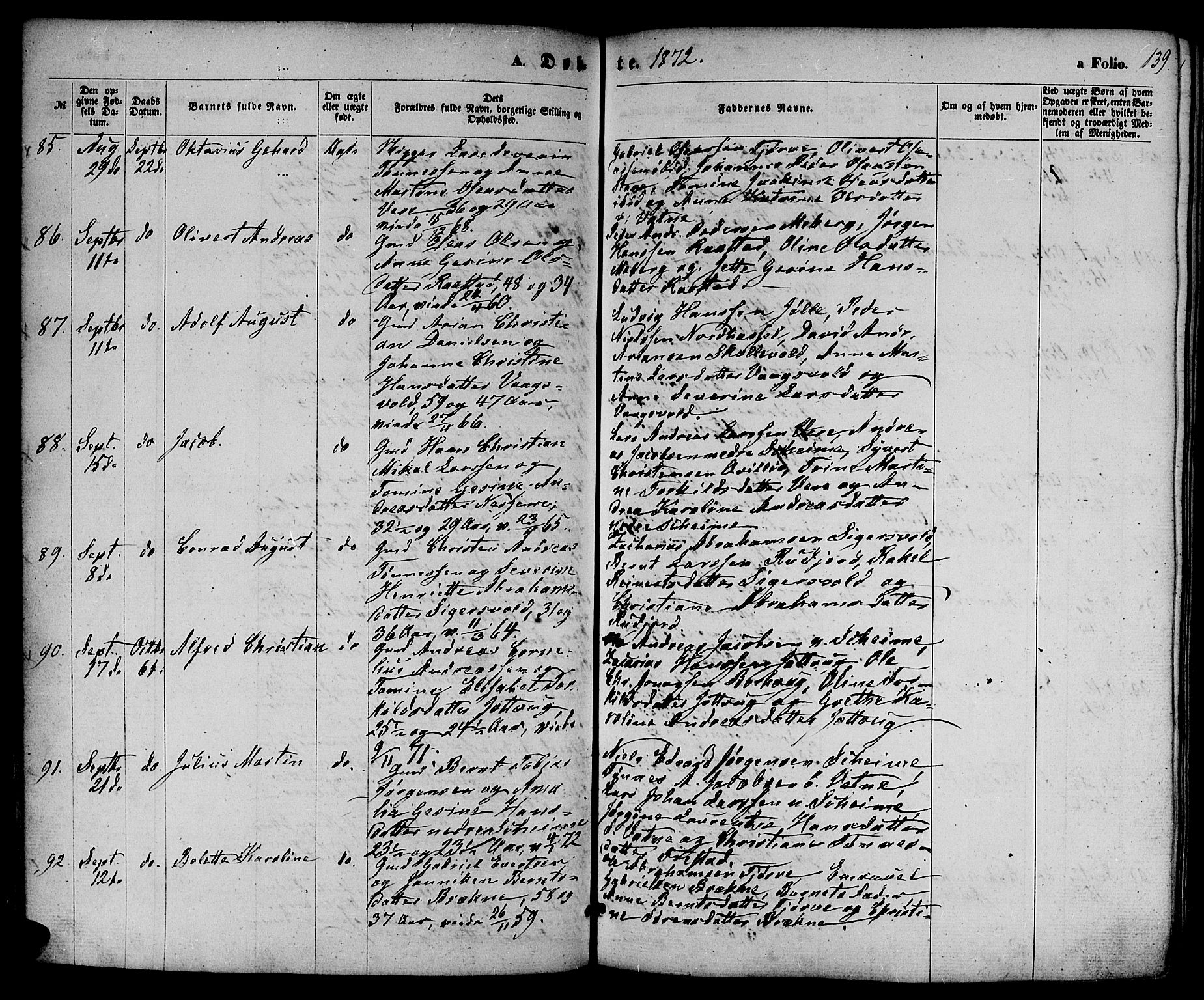 Lista sokneprestkontor, AV/SAK-1111-0027/F/Fb/L0003: Parish register (copy) no. B 3, 1862-1877, p. 139