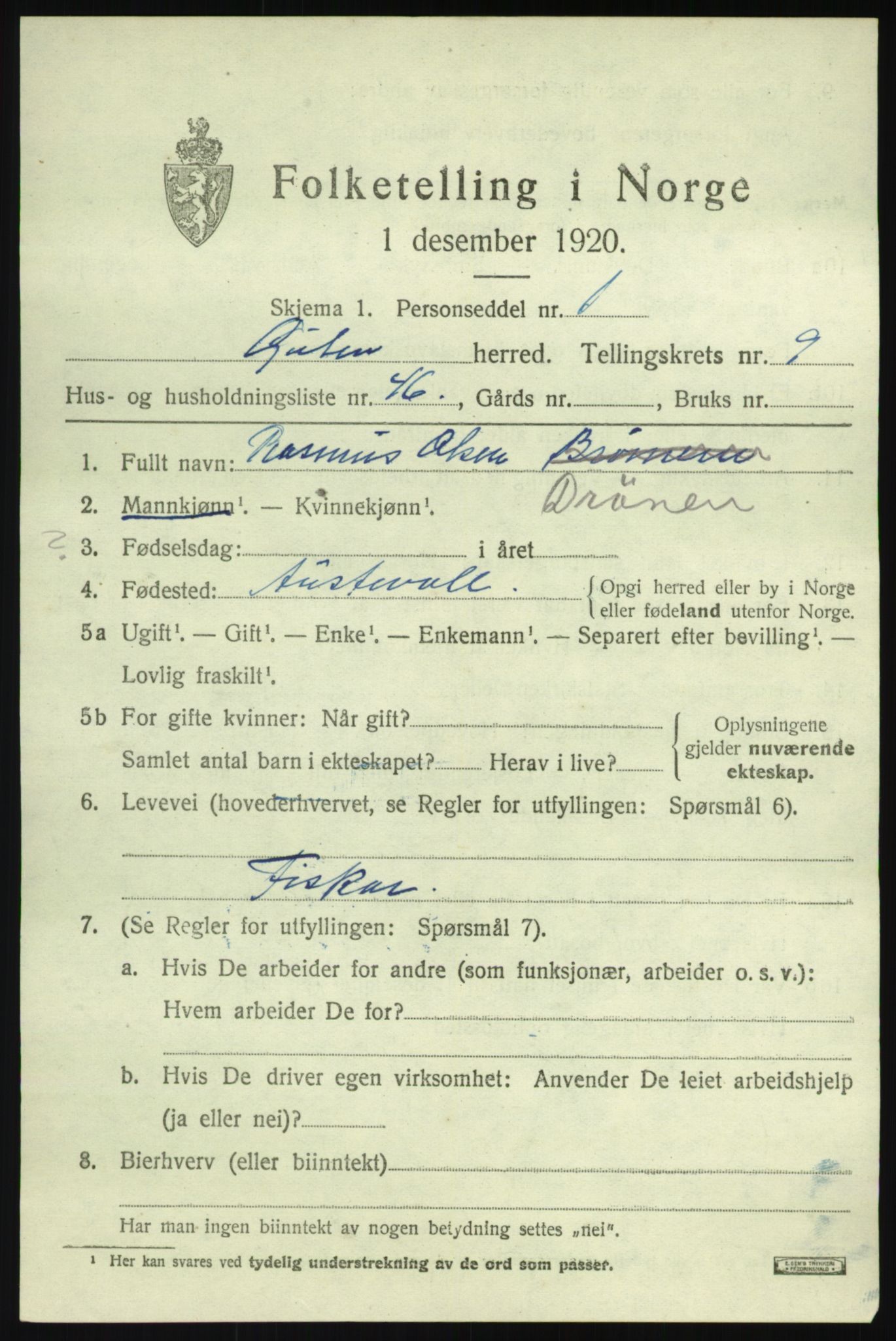 SAB, 1920 census for Gulen, 1920, p. 4541