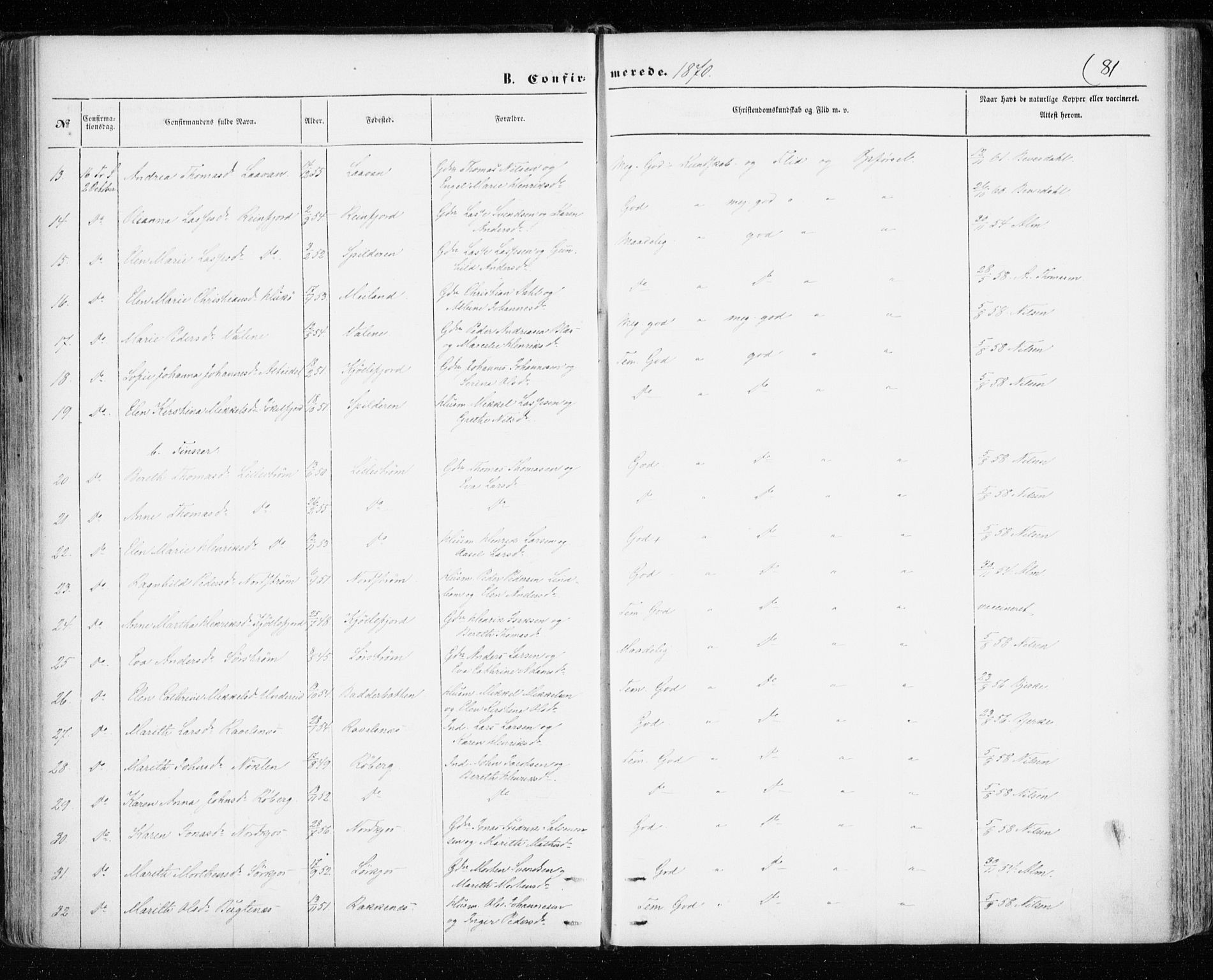 Skjervøy sokneprestkontor, SATØ/S-1300/H/Ha/Haa/L0011kirke: Parish register (official) no. 11, 1861-1877, p. 81
