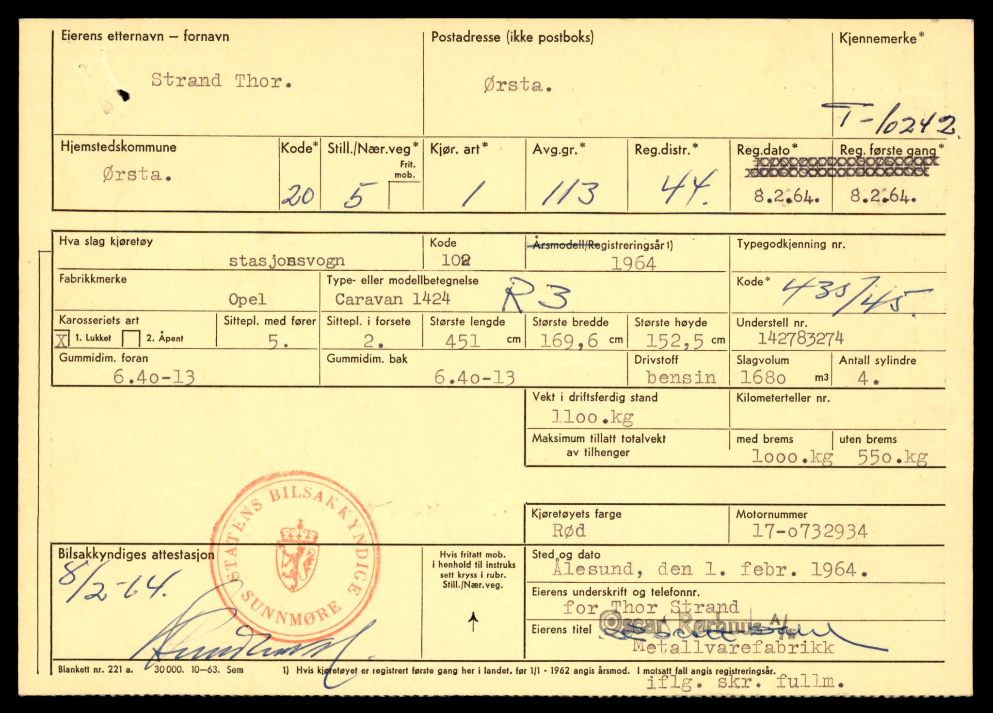 Møre og Romsdal vegkontor - Ålesund trafikkstasjon, AV/SAT-A-4099/F/Fe/L0019: Registreringskort for kjøretøy T 10228 - T 10350, 1927-1998, p. 297