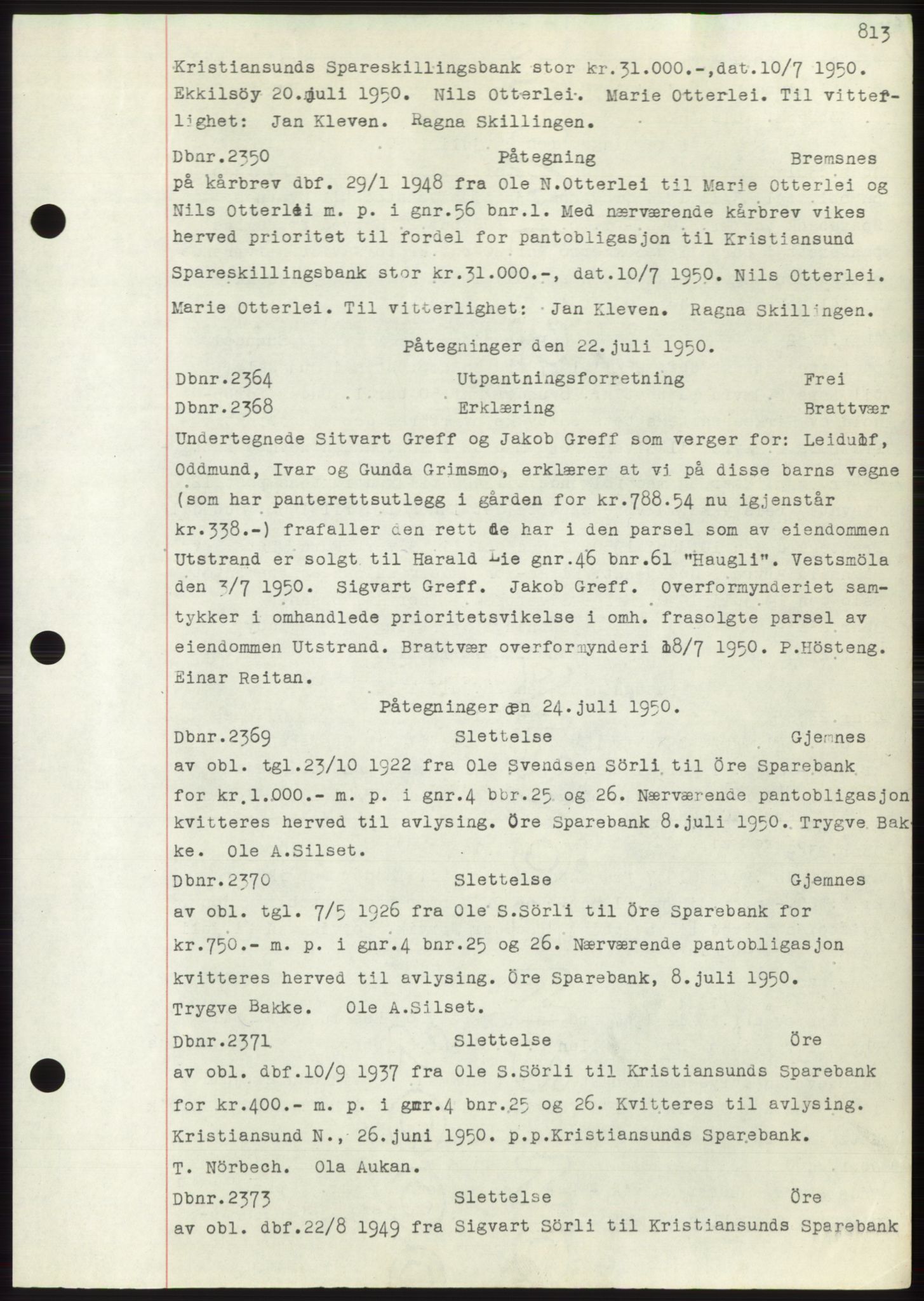 Nordmøre sorenskriveri, SAT/A-4132/1/2/2Ca: Mortgage book no. C82b, 1946-1951, Diary no: : 2350/1950