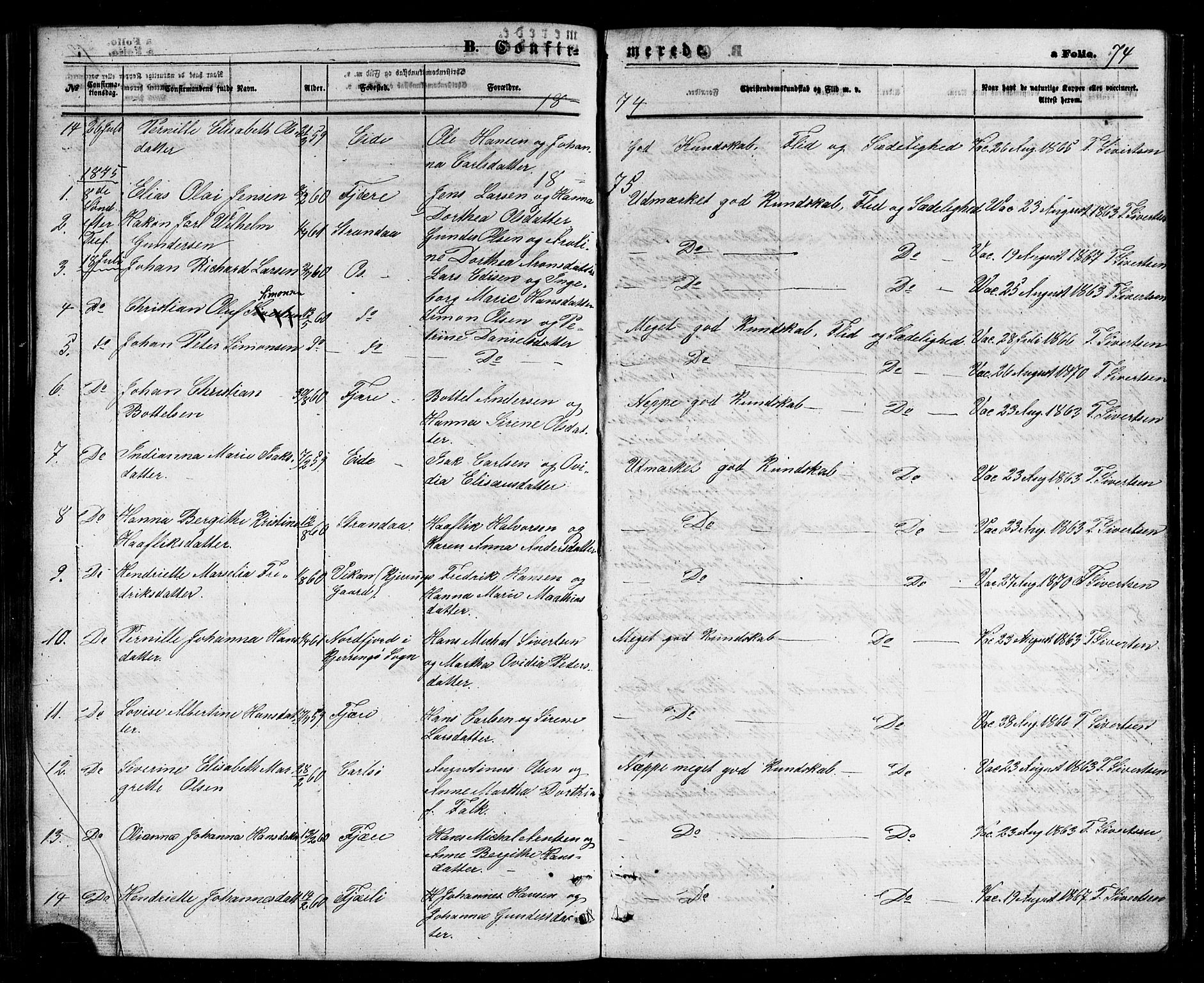 Ministerialprotokoller, klokkerbøker og fødselsregistre - Nordland, AV/SAT-A-1459/803/L0075: Parish register (copy) no. 803C02, 1867-1881, p. 74