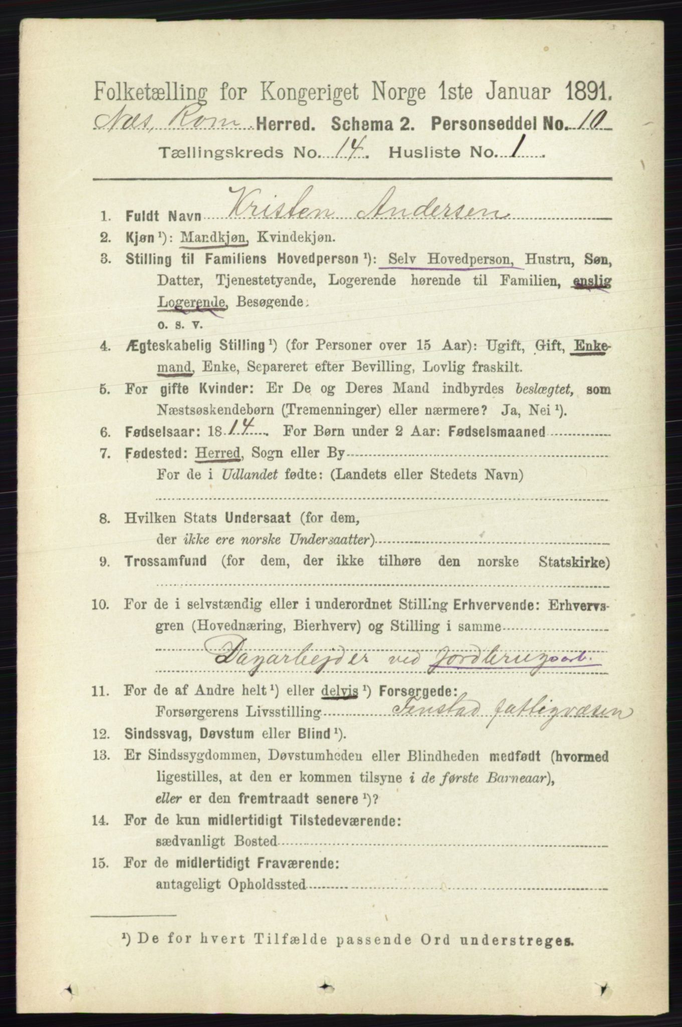 RA, 1891 census for 0236 Nes, 1891, p. 8512