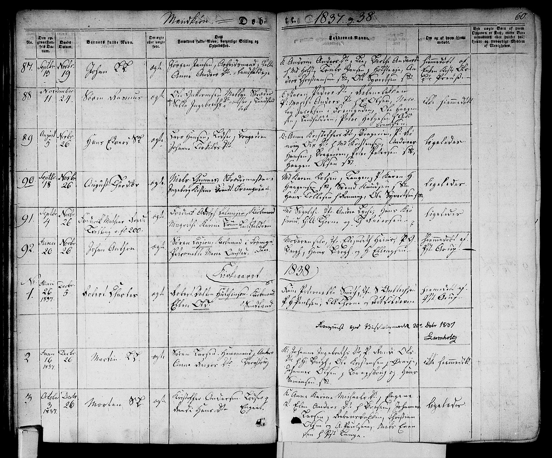 Bragernes kirkebøker, SAKO/A-6/F/Fb/L0001: Parish register (official) no. II 1, 1830-1847, p. 60