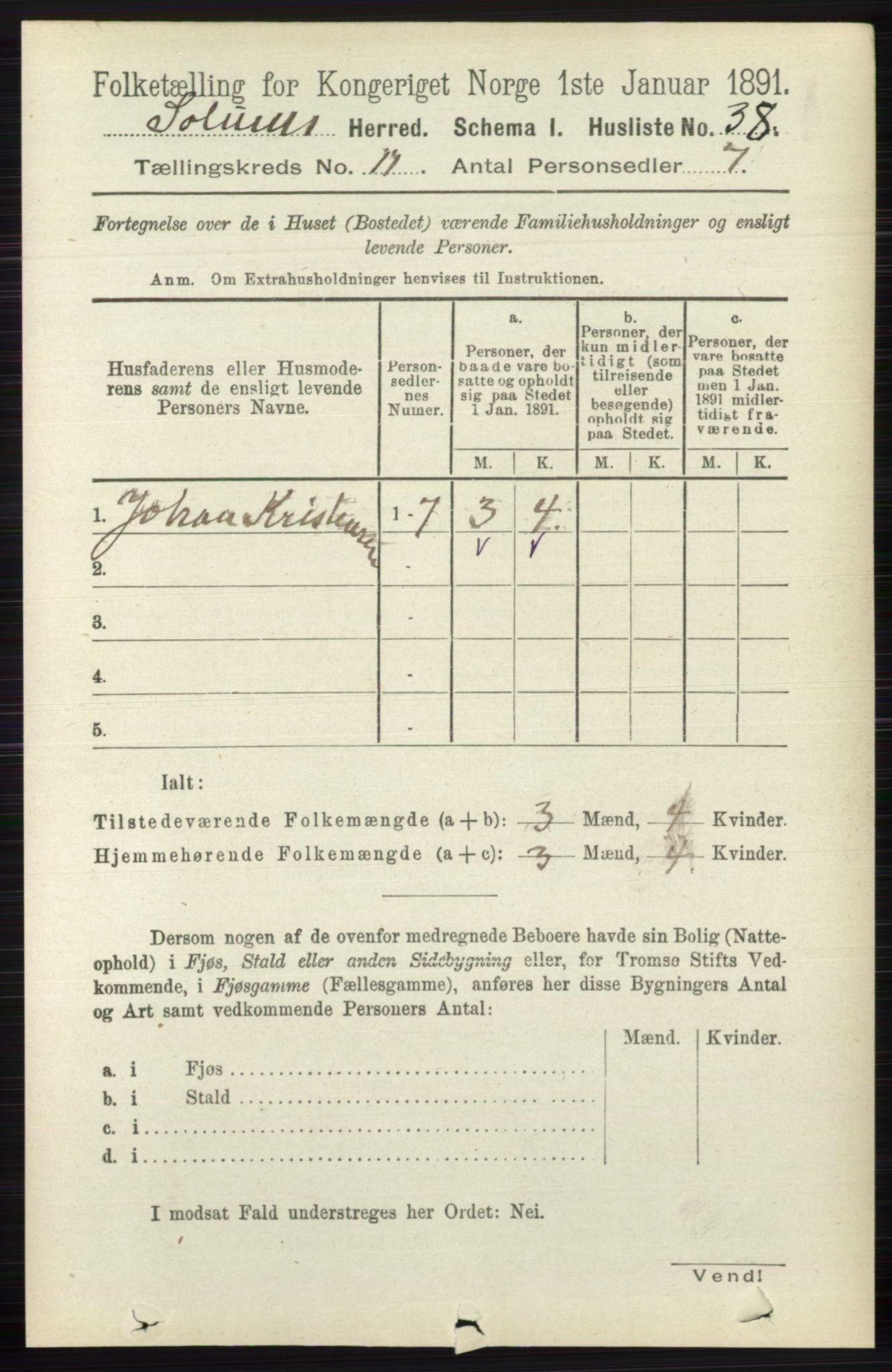 RA, 1891 census for 0818 Solum, 1891, p. 5275