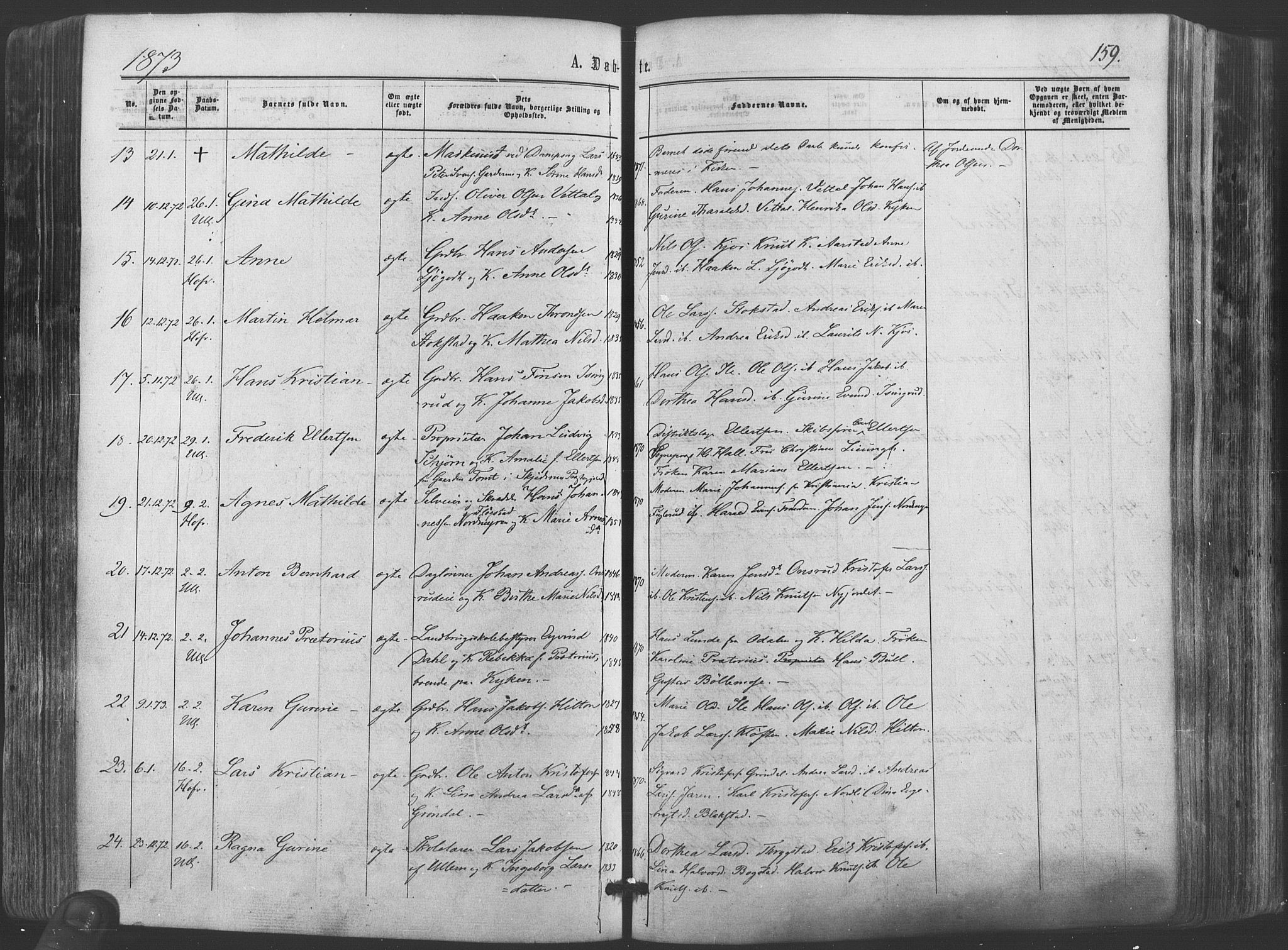 Ullensaker prestekontor Kirkebøker, SAO/A-10236a/F/Fa/L0016: Parish register (official) no. I 16, 1863-1875, p. 159