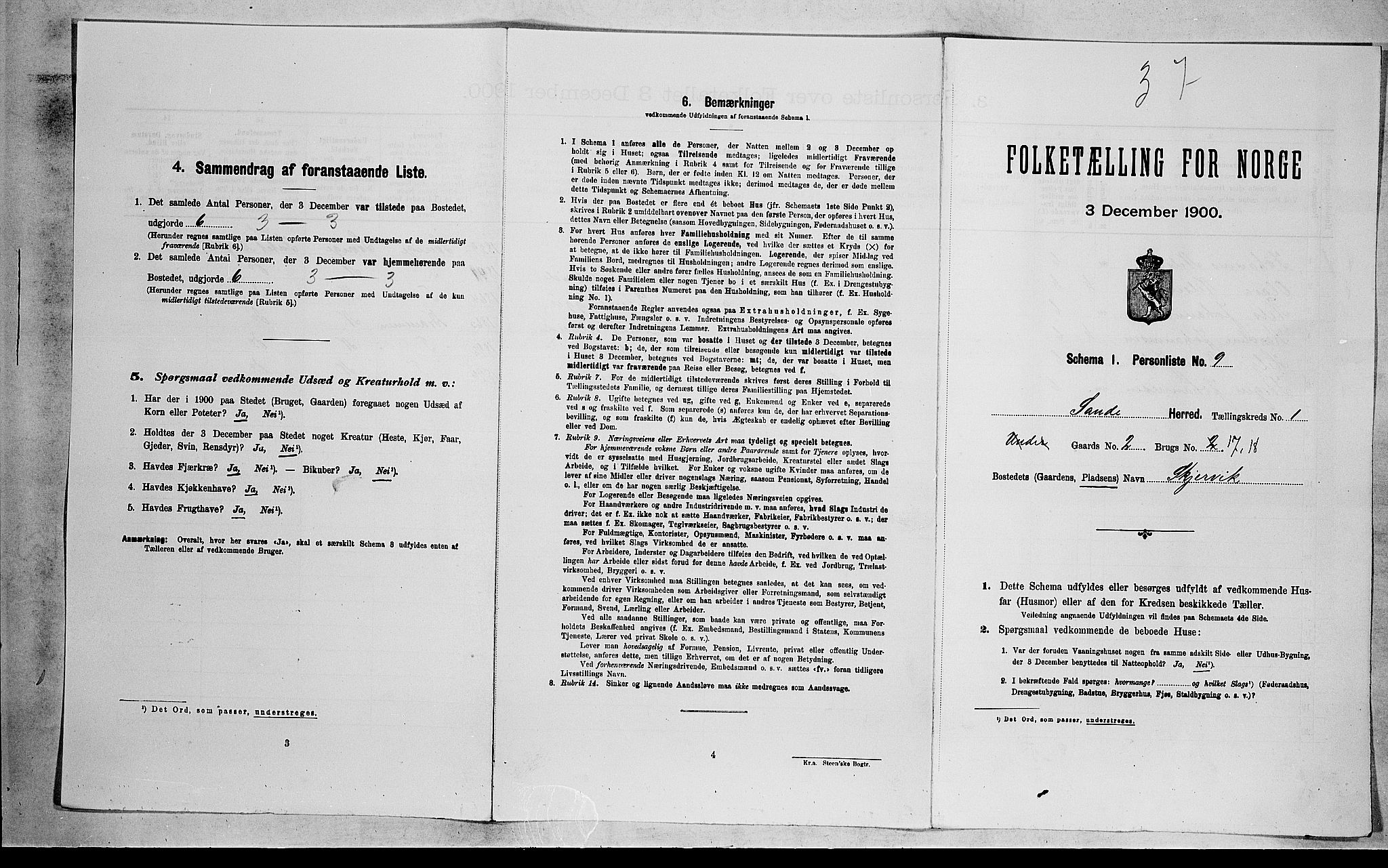 RA, 1900 census for Sande, 1900, p. 108