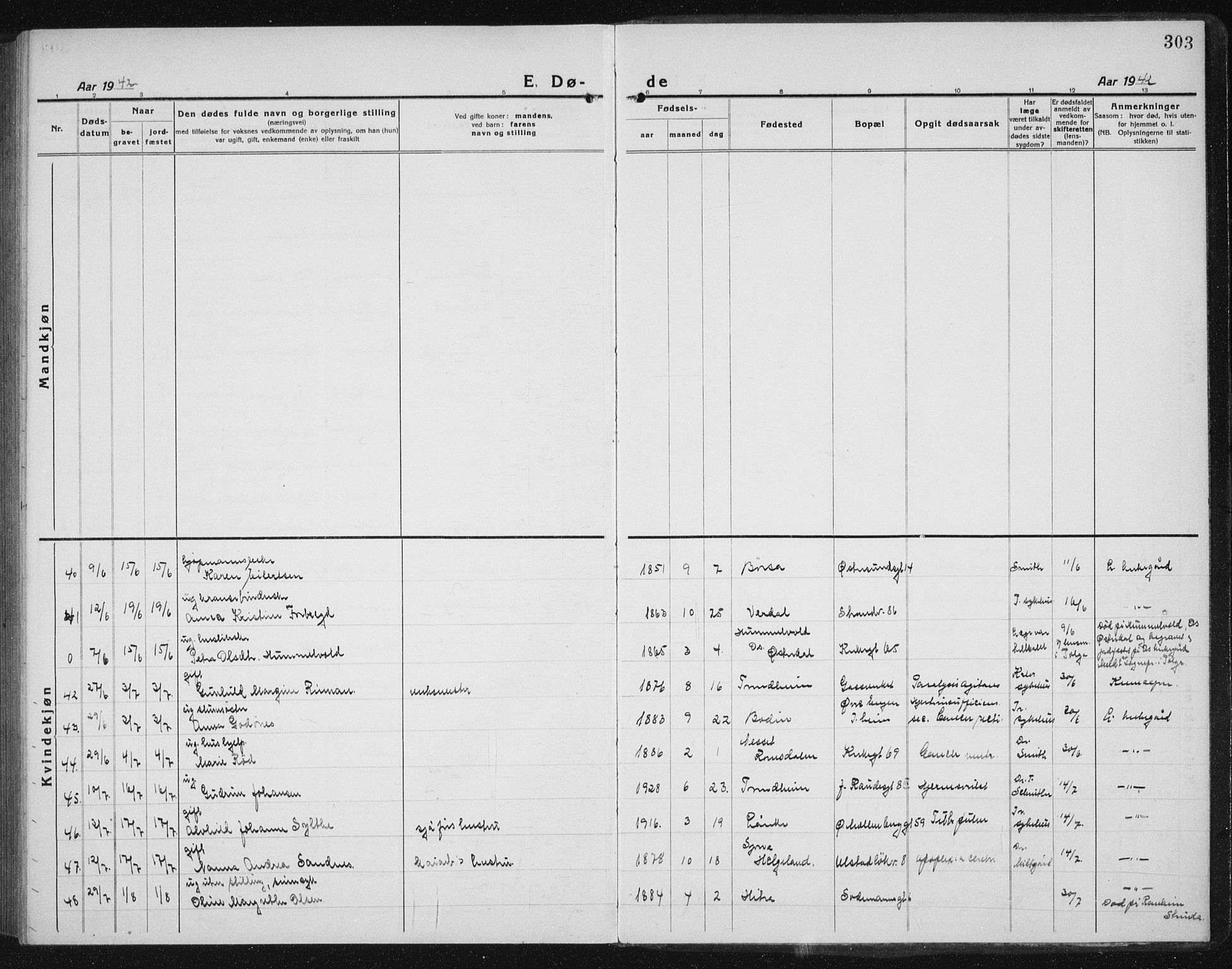 Ministerialprotokoller, klokkerbøker og fødselsregistre - Sør-Trøndelag, AV/SAT-A-1456/605/L0260: Parish register (copy) no. 605C07, 1922-1942, p. 303