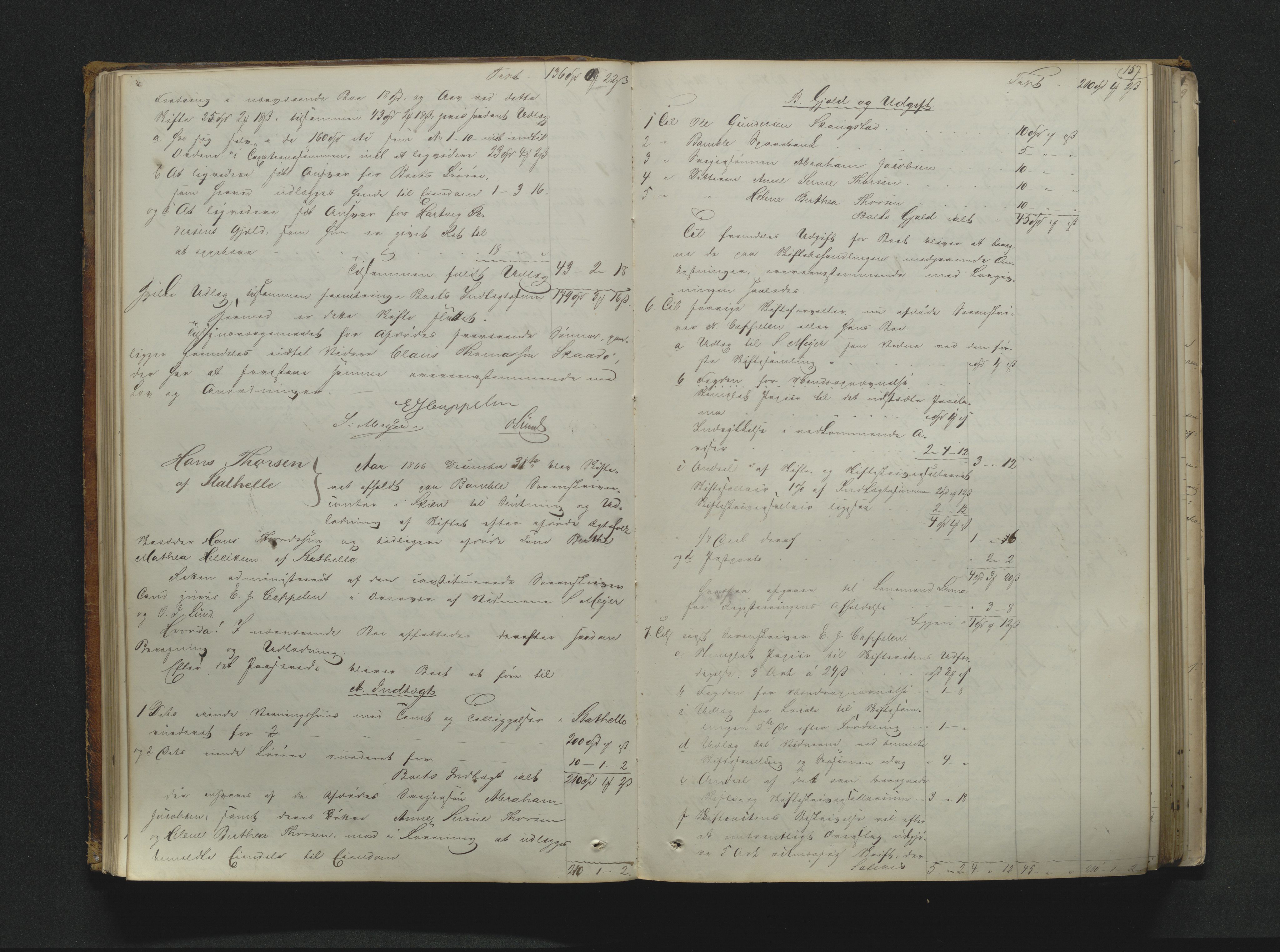 Bamble sorenskriveri, SAKO/A-214/H/Hb/Hbd/L0007A: Skifteutlodningsprotokoll, 1865-1870, p. 156-157