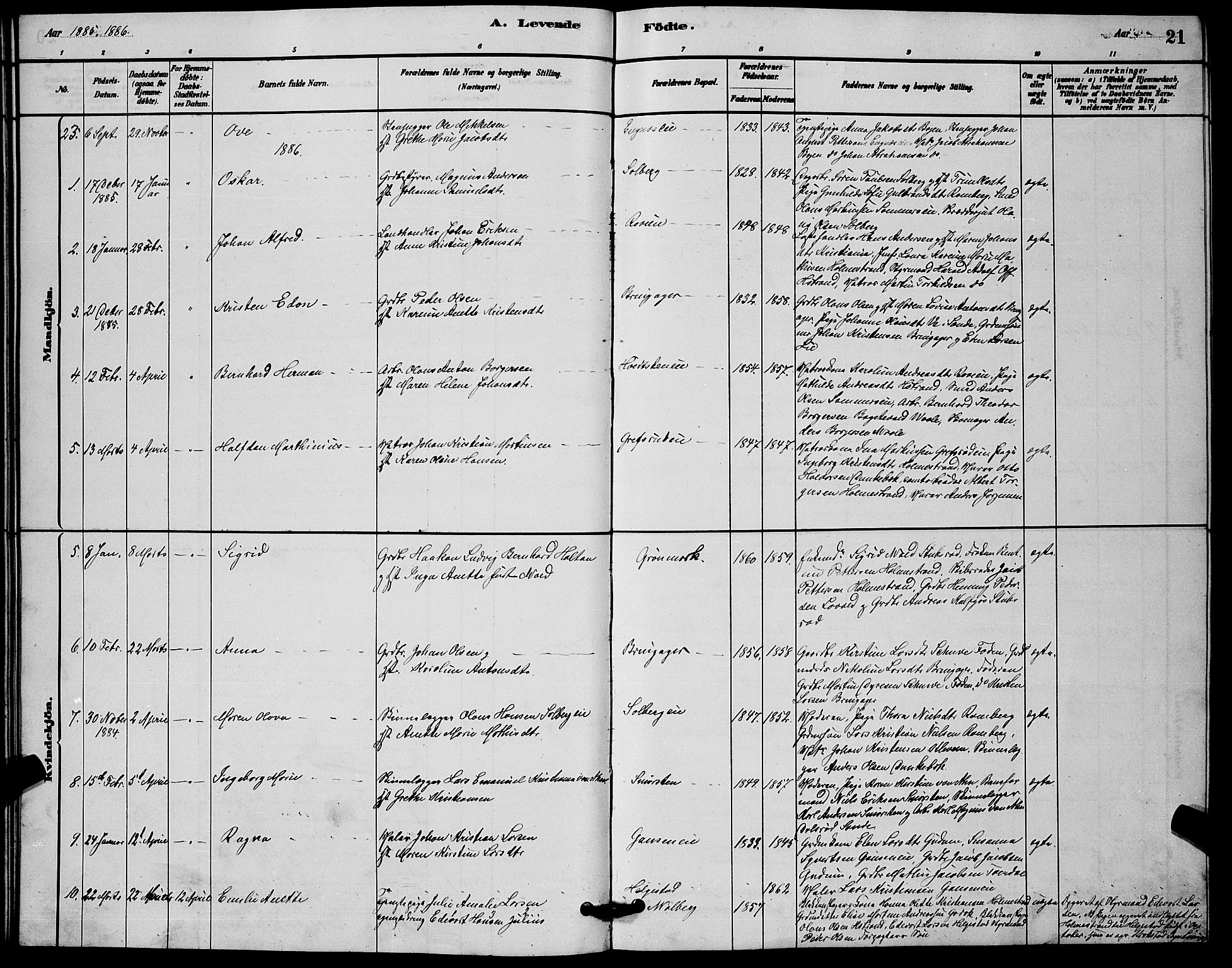 Botne kirkebøker, SAKO/A-340/G/Ga/L0003: Parish register (copy) no. I 3, 1878-1898, p. 21