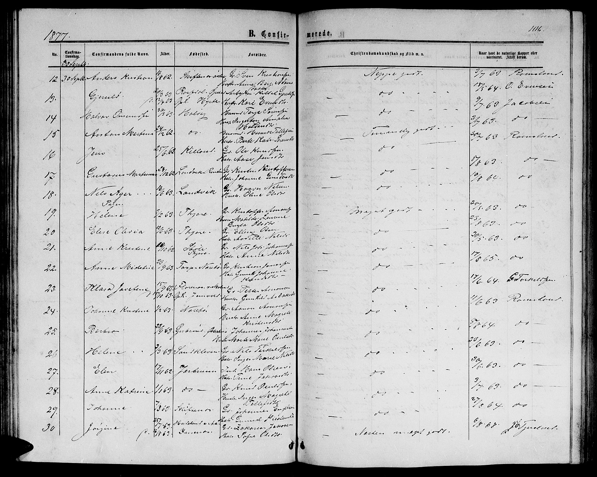 Hommedal sokneprestkontor, SAK/1111-0023/F/Fb/Fbb/L0006: Parish register (copy) no. B 6, 1869-1884, p. 106