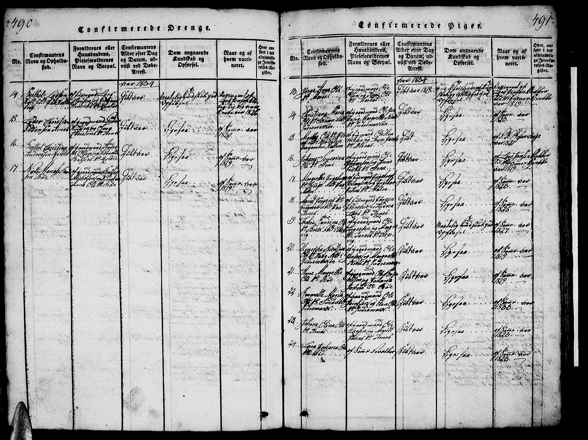 Ministerialprotokoller, klokkerbøker og fødselsregistre - Nordland, AV/SAT-A-1459/812/L0186: Parish register (copy) no. 812C04, 1820-1849, p. 490-491