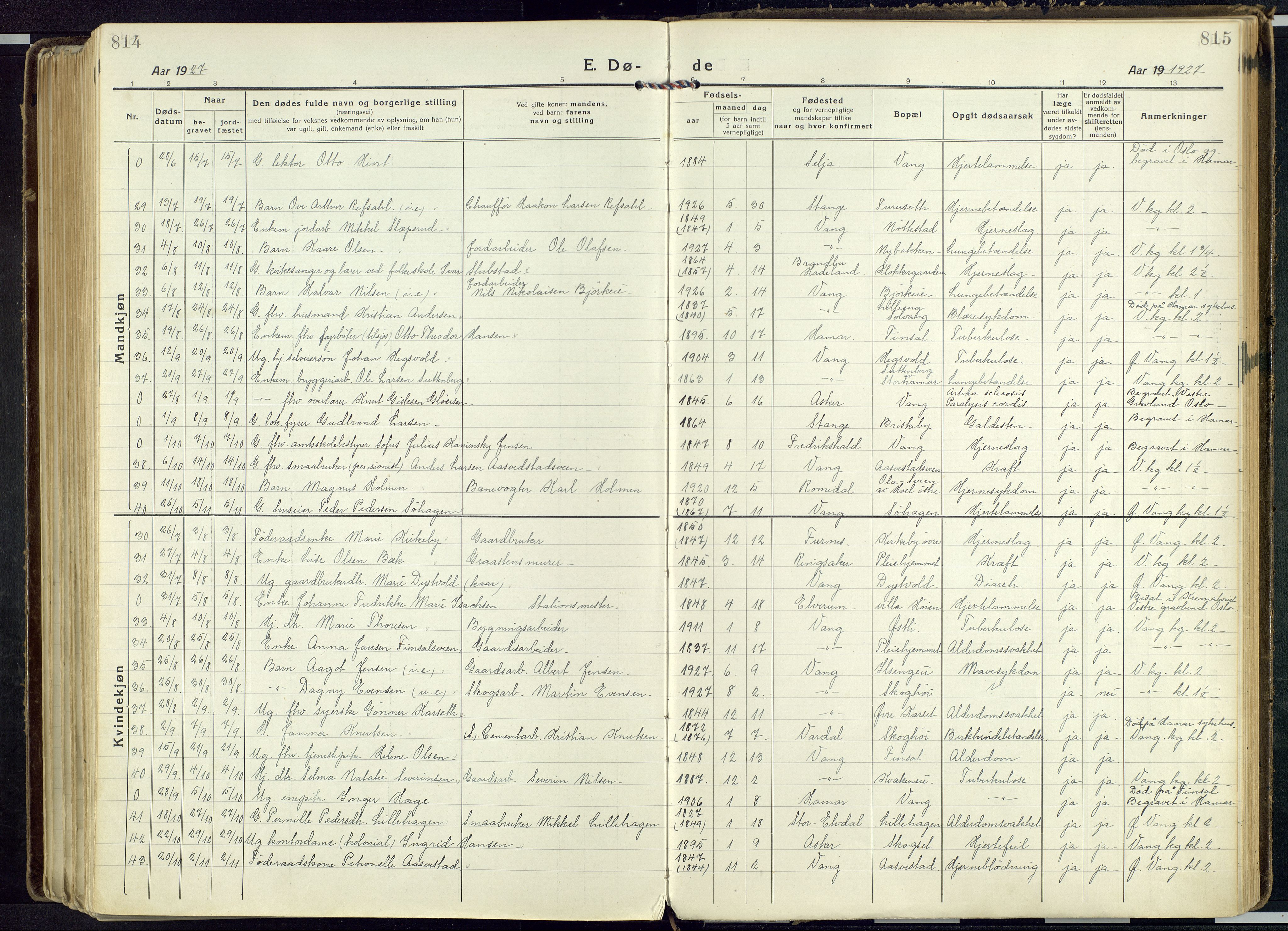 Vang prestekontor, Hedmark, AV/SAH-PREST-008/H/Ha/Haa/L0022: Parish register (official) no. 22, 1918-1944, p. 814-815