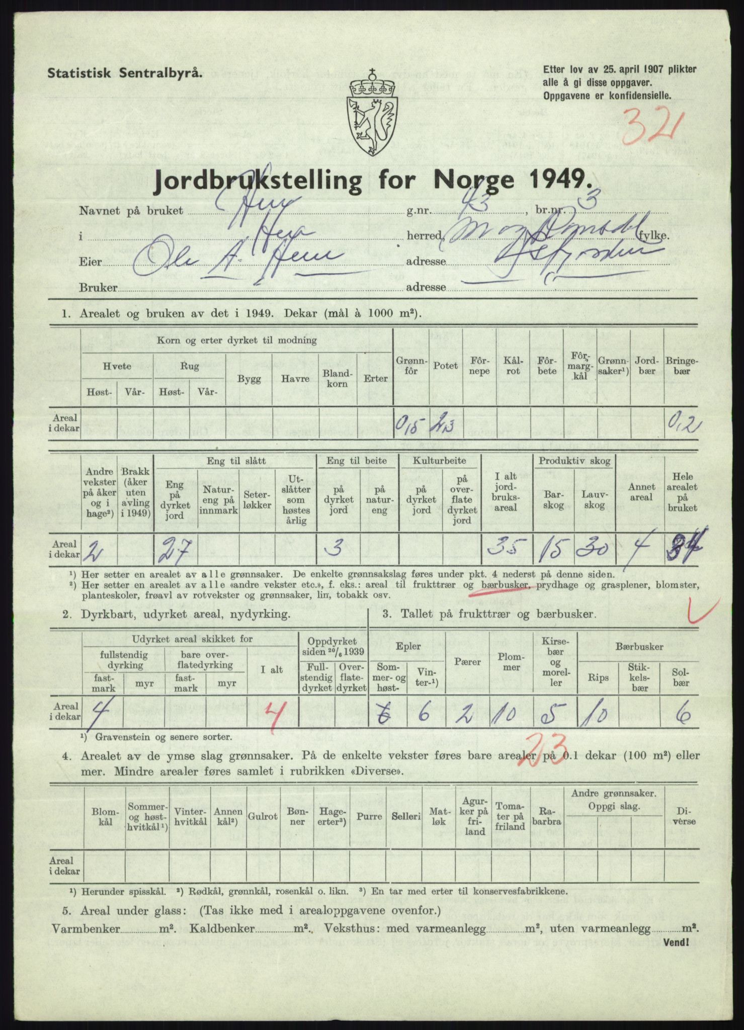 Statistisk sentralbyrå, Næringsøkonomiske emner, Jordbruk, skogbruk, jakt, fiske og fangst, AV/RA-S-2234/G/Gc/L0323: Møre og Romsdal: Grytten og Hen, 1949, p. 669