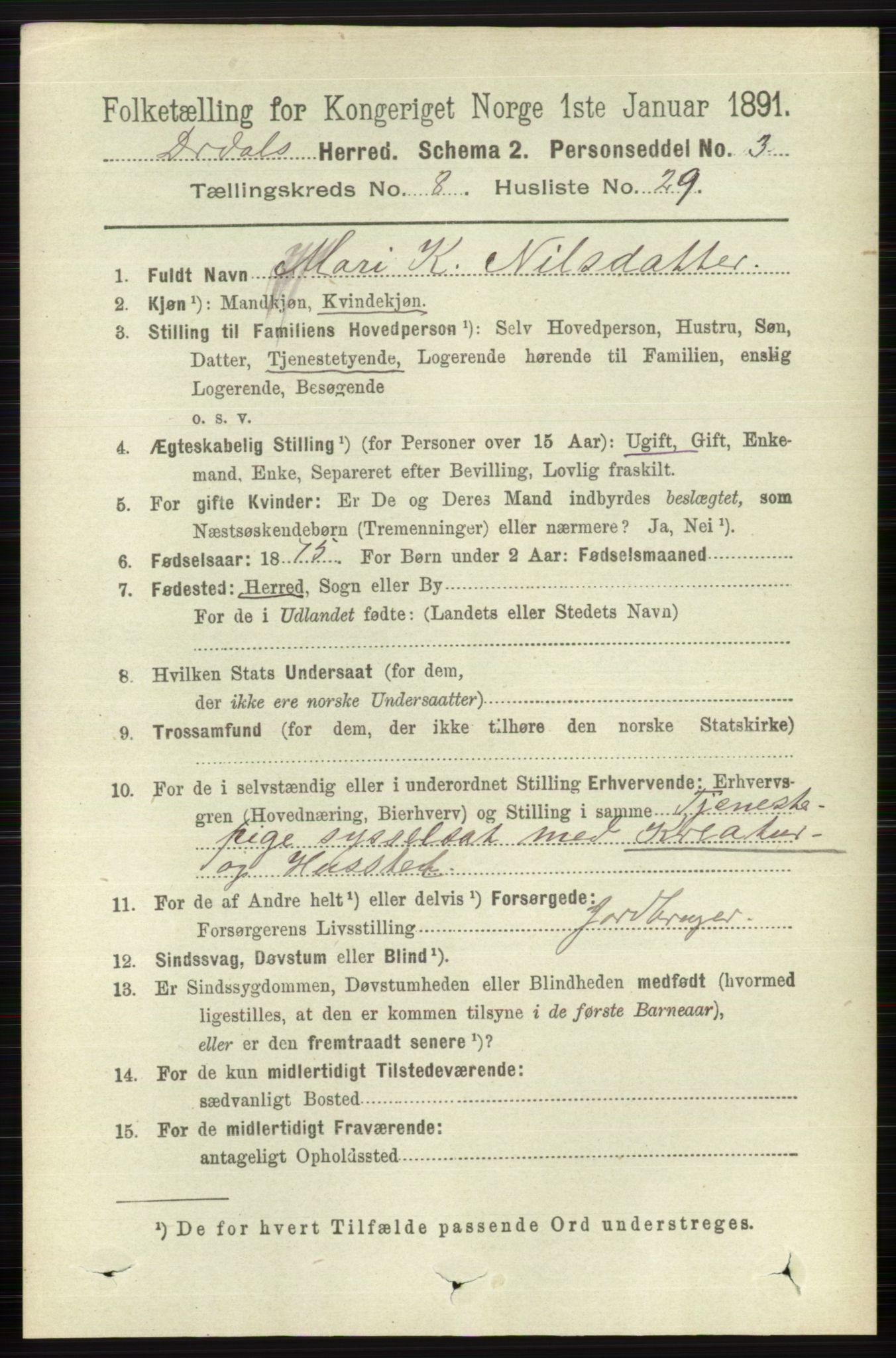 RA, 1891 census for 0817 Drangedal, 1891, p. 2845