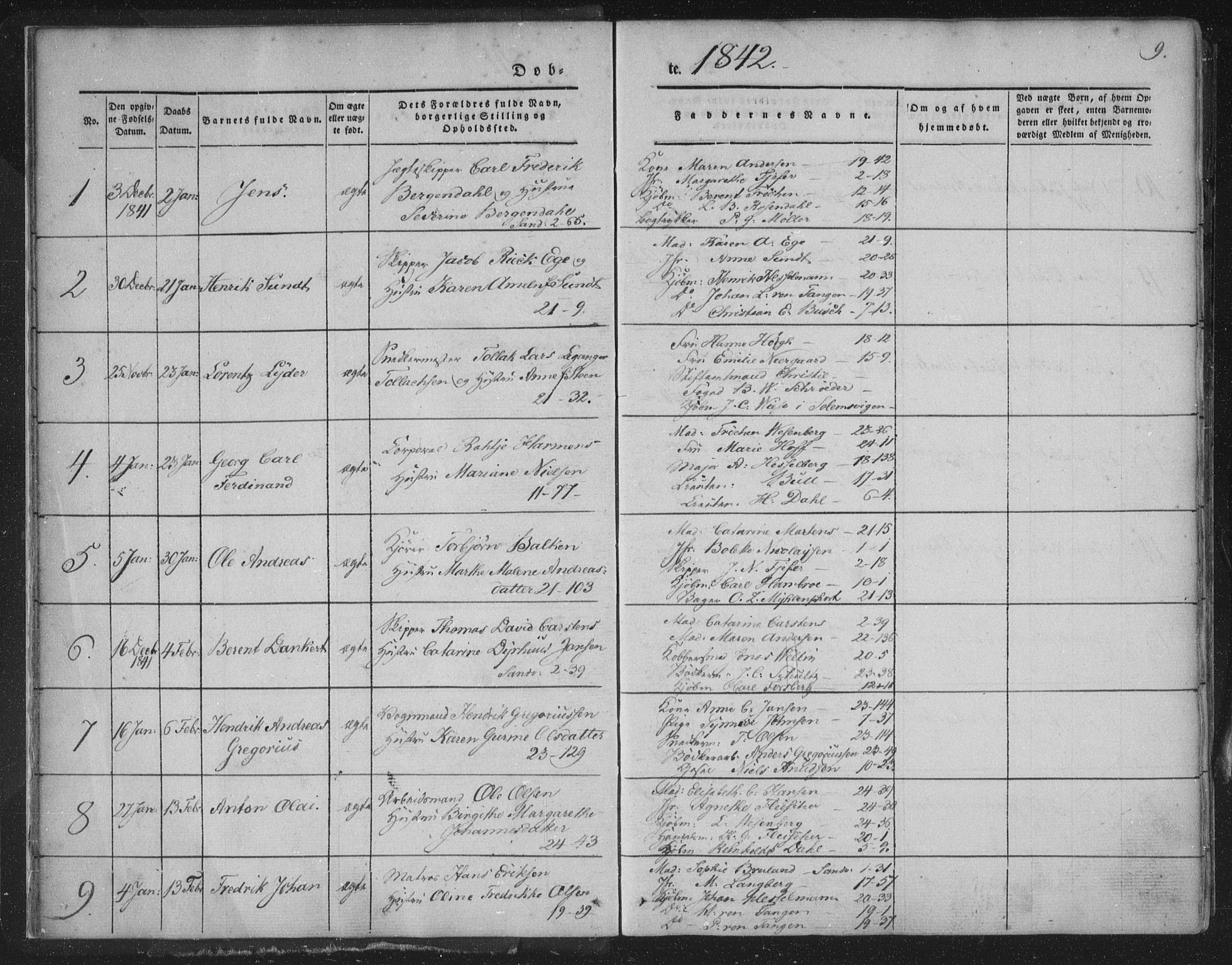 Korskirken sokneprestembete, AV/SAB-A-76101/H/Haa/L0016: Parish register (official) no. B 2, 1841-1851, p. 9