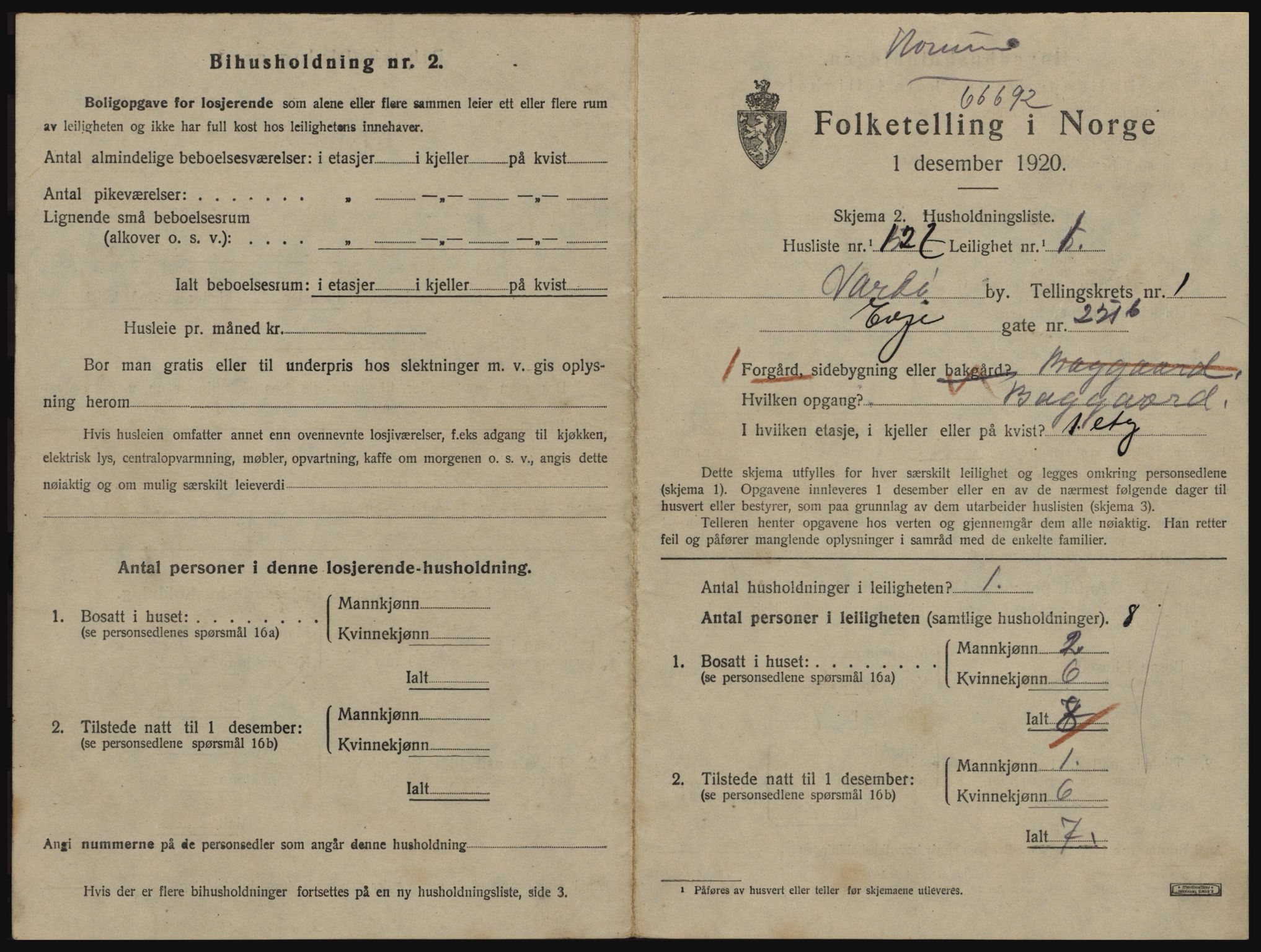 SATØ, 1920 census for Vardø, 1920, p. 1441