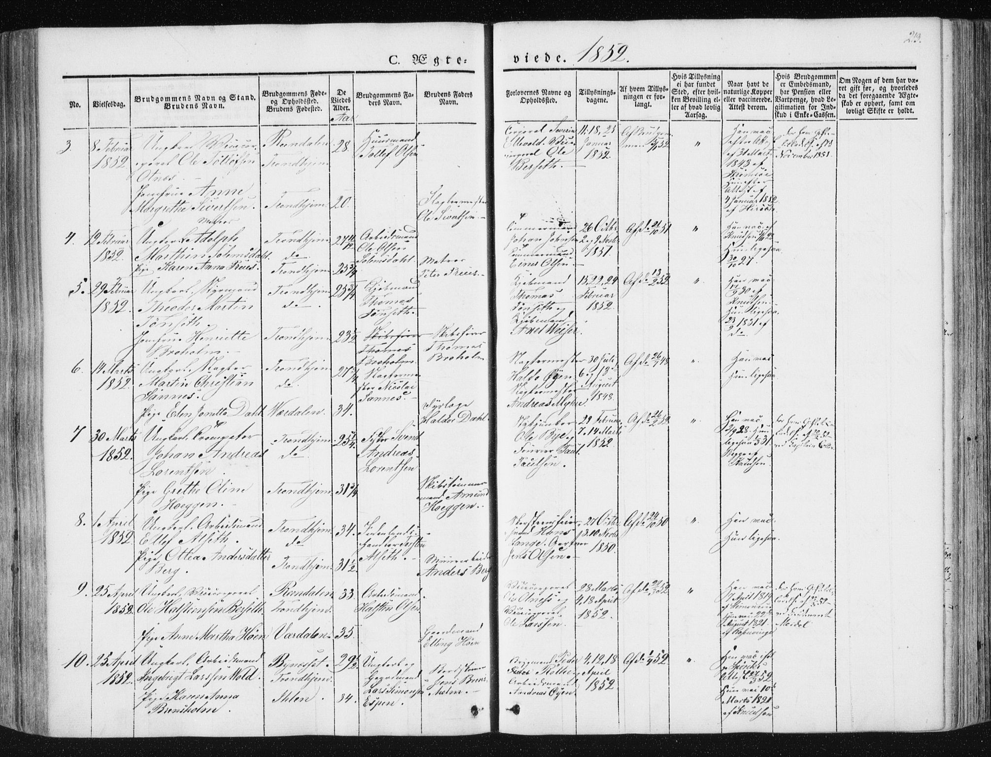 Ministerialprotokoller, klokkerbøker og fødselsregistre - Sør-Trøndelag, SAT/A-1456/602/L0110: Parish register (official) no. 602A08, 1840-1854, p. 213