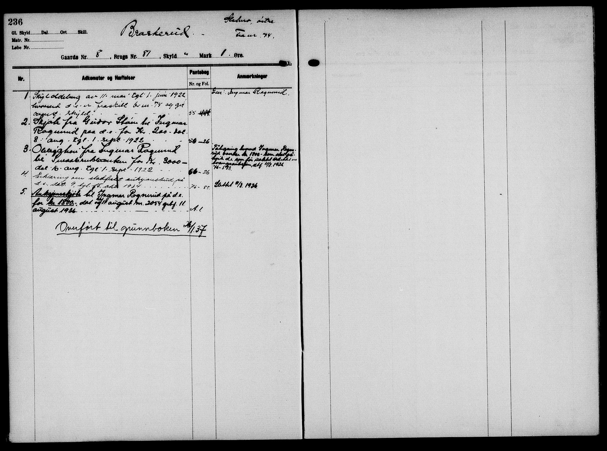 Solør tingrett, AV/SAH-TING-008/H/Ha/Hak/L0001: Mortgage register no. I, 1900-1935, p. 236