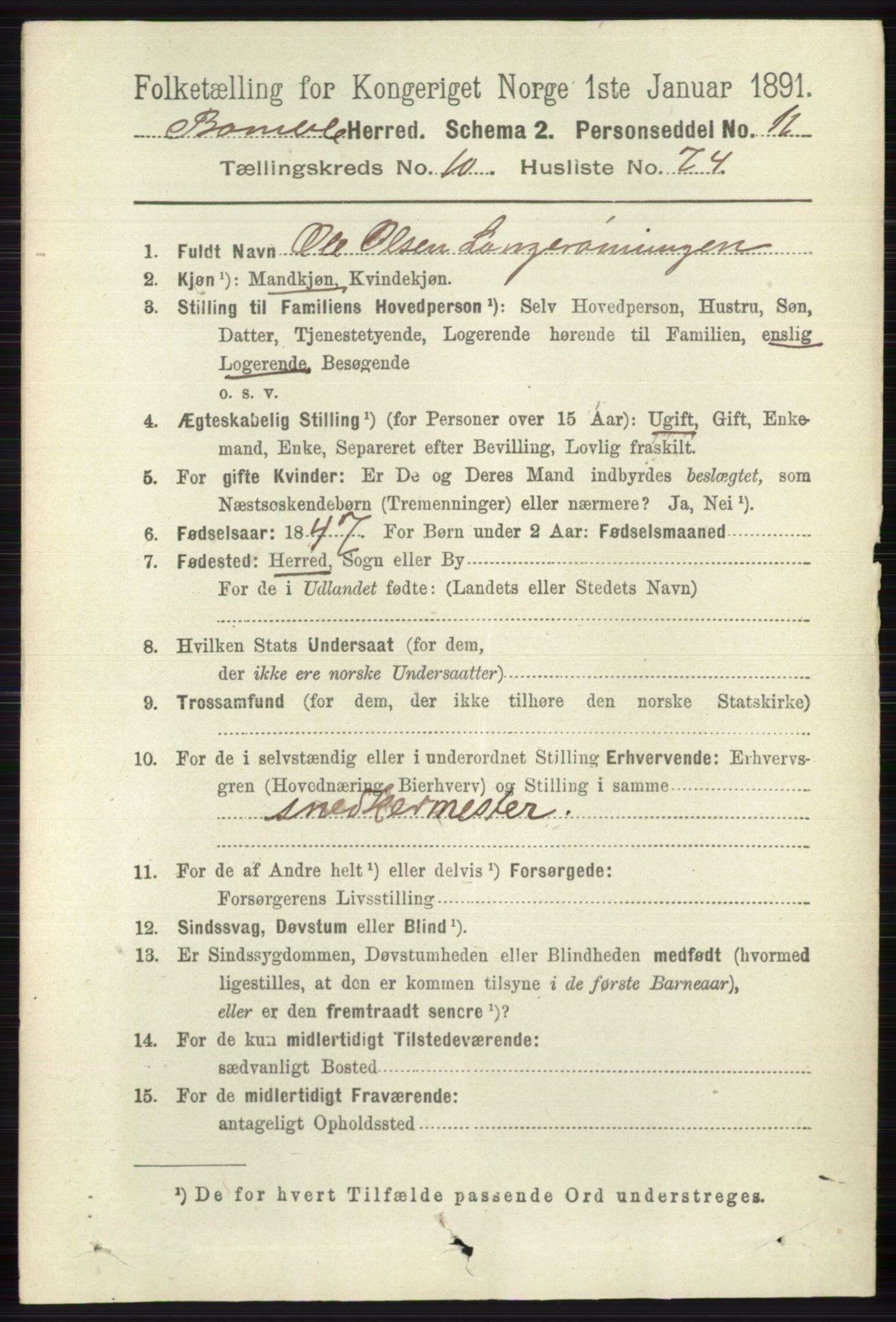 RA, 1891 census for 0814 Bamble, 1891, p. 6215