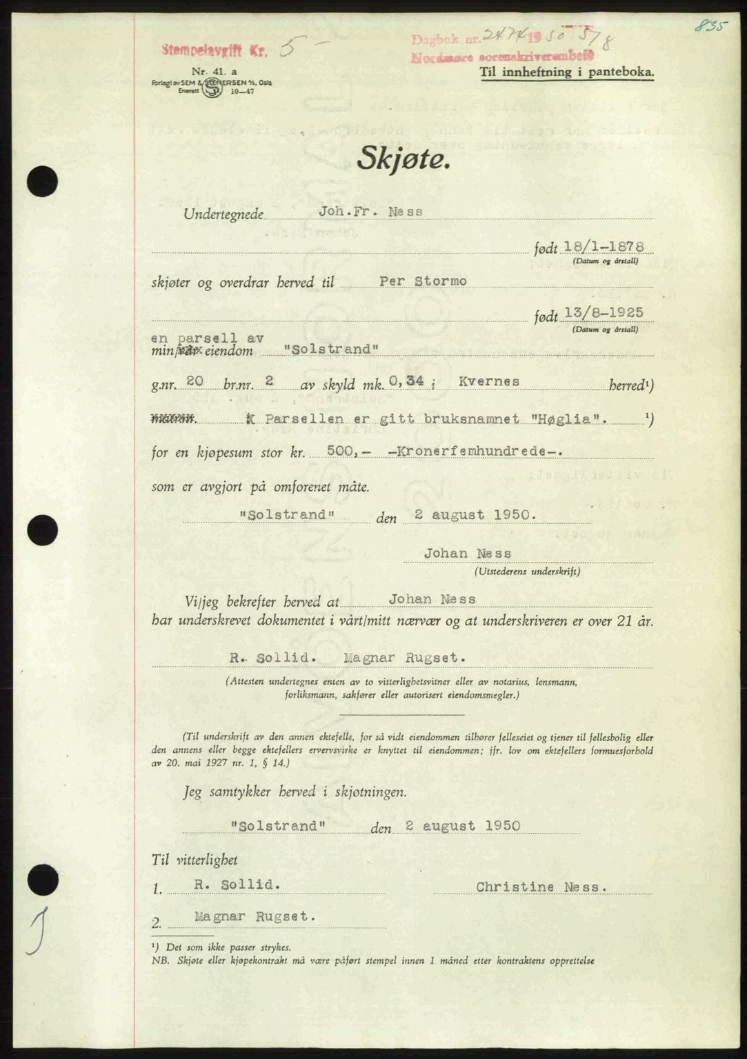 Nordmøre sorenskriveri, AV/SAT-A-4132/1/2/2Ca: Mortgage book no. A115, 1950-1950, Diary no: : 2474/1950